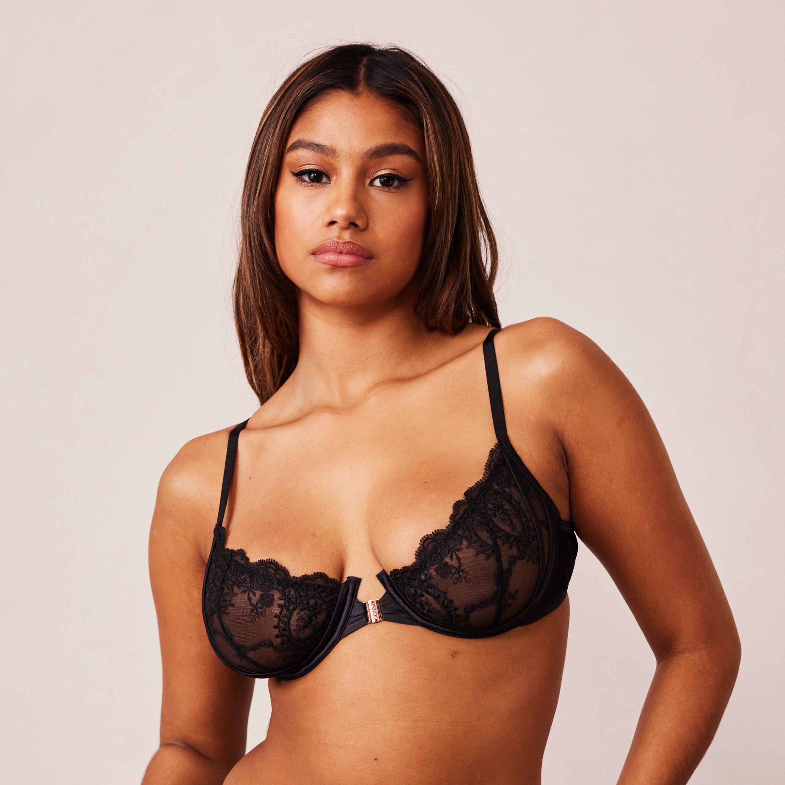 Seductive Front Fastening Balcony Bra - Black Lace Underwear for Women | Perfect for Everyday Wear, Date Nights & Special Occasions