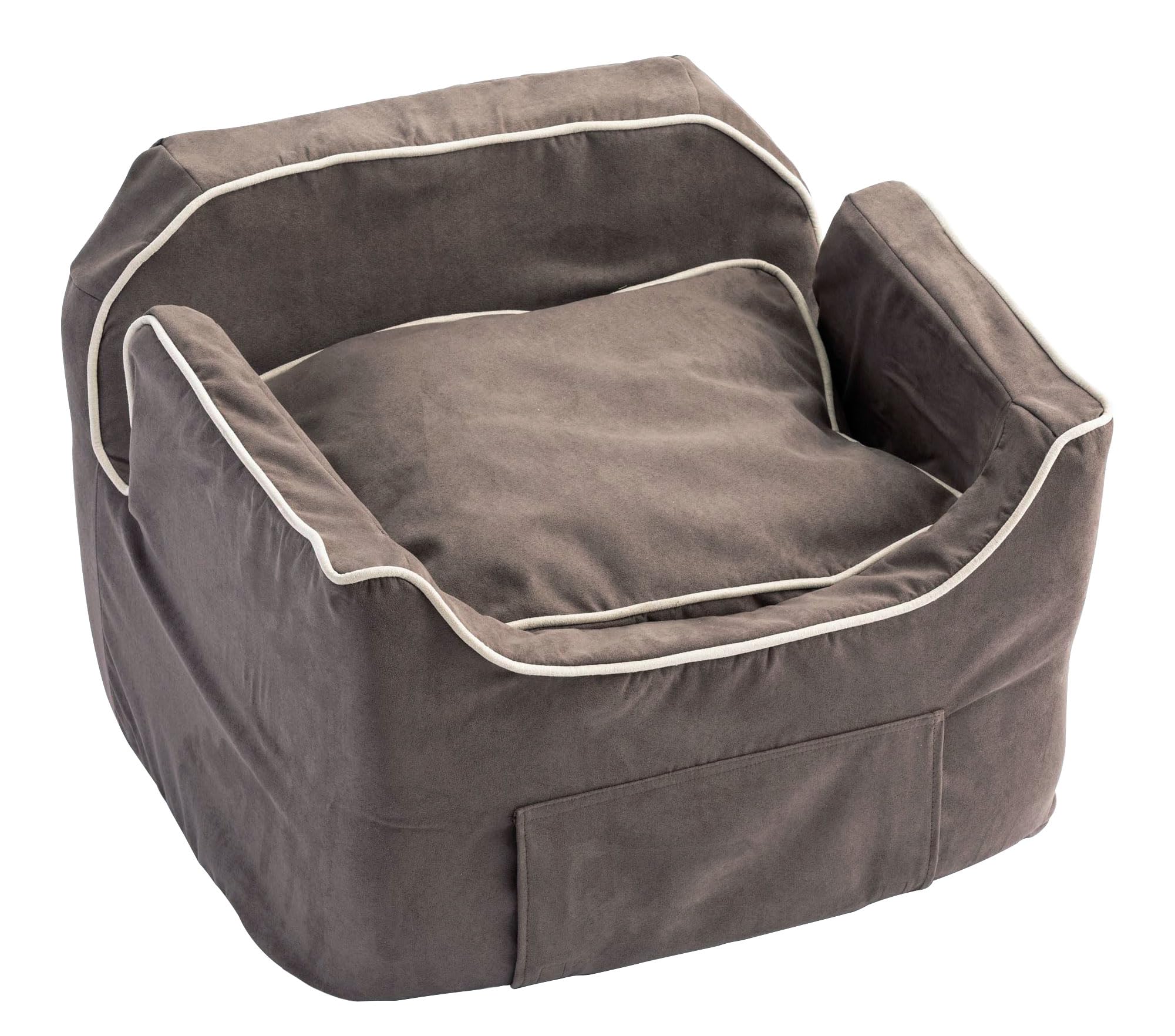 Snoozer Lookout II Dog Car Seat for Small Dogs Under 25lbs - Washable Dark Chocolate Cover with Storage Tray & Safety Harness | Pet Travel Accessory to Prevent Car Sickness | Perfect for Road Trips, Vet Visits & Daily Commutes