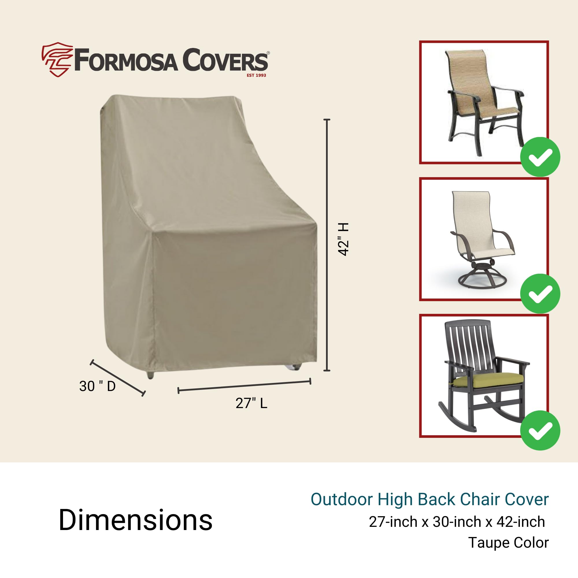 Premium Tight Weave Patio Chair Covers 6-Pack - Waterproof, UV-Resistant Outdoor Furniture Protectors with Adjustable Straps & Secure Fasteners - Fits High Back Chairs 27