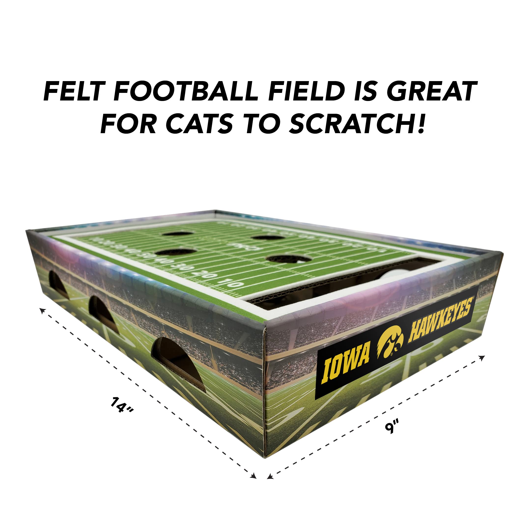 Iowa Hawkeyes Cat Scratcher Box - NCAA Football Field Design Pet Toy with Lounge for Cats | Durable Game Day Cat Scratcher | Stimulating Play & Rest Area for Indoor Cats | Perfect for Hawkeyes Fans & Game Day Fun