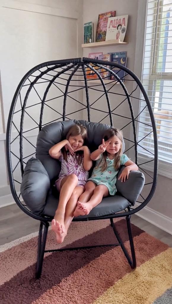 YITAHOME Gray Egg Chair with Stand - Indoor/Outdoor Wicker Lounge Chair with Cushion, PE Rattan Hanging Chair for Patio, Garden, Backyard, Porch - Perfect for Relaxing, Reading & Sunbathing