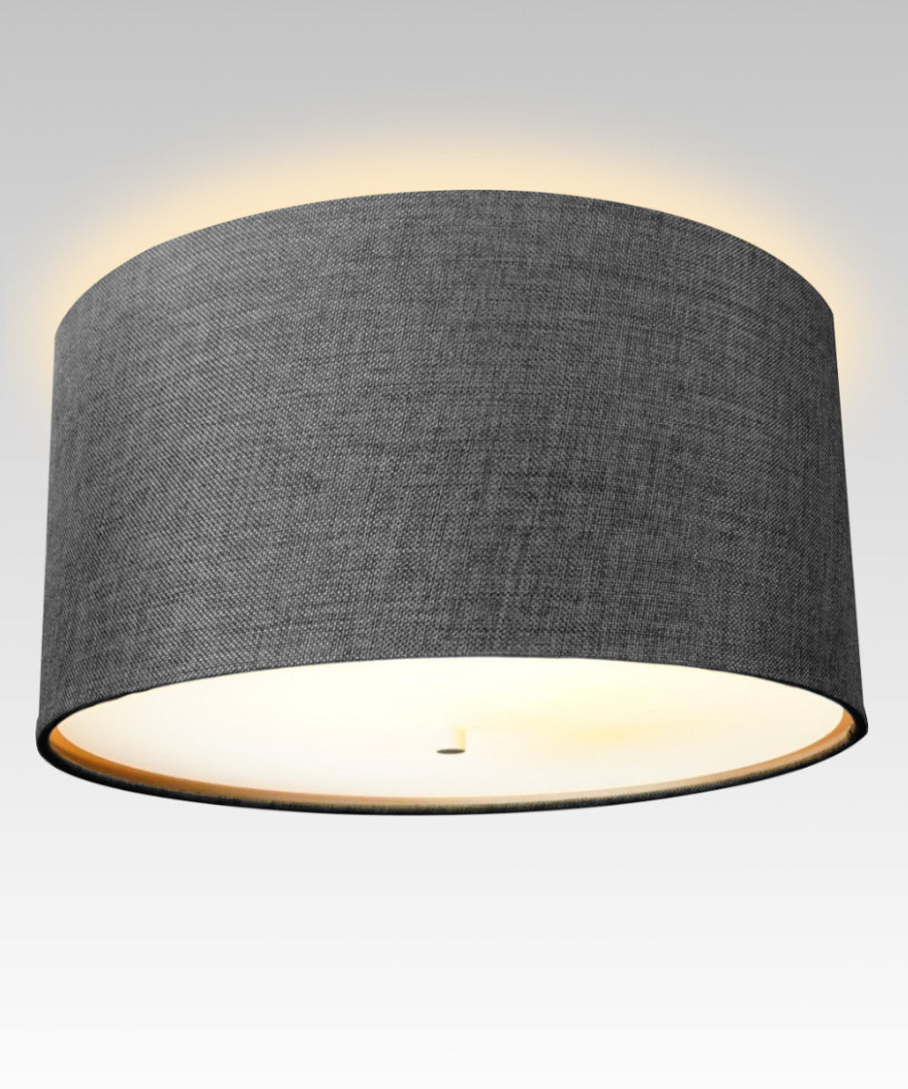 14W Modern Flush Mount Conversion Kit - Granite Gray Burlap Hardback Drum Lampshade for Bedroom, Living Room & Dining Room Lighting