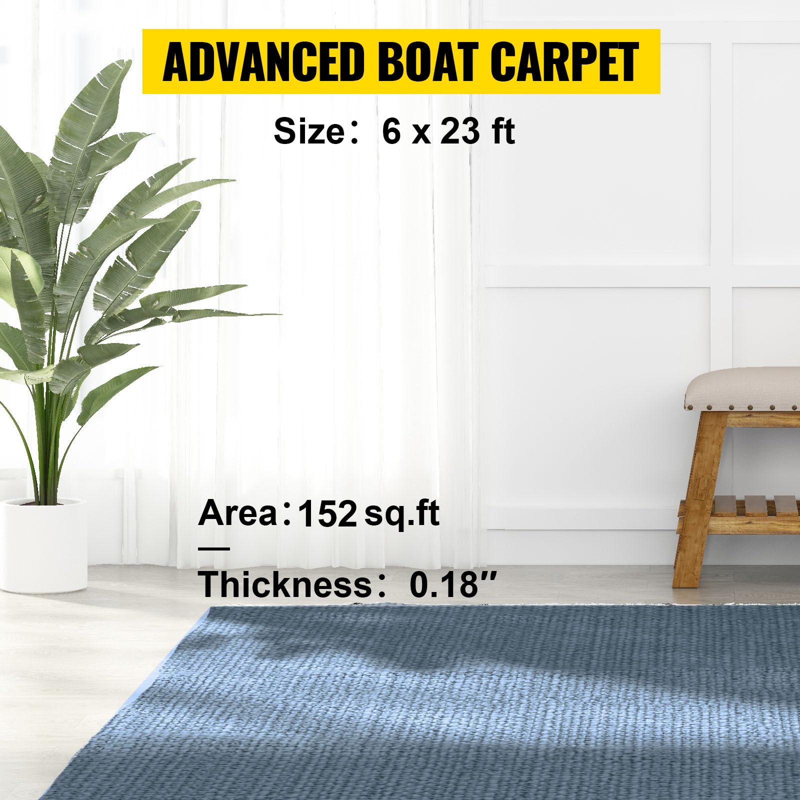 HappyBuy 6 ft x 23 ft Gray Marine Boat Carpet - Waterproof, Anti-Slip TPR Backing Indoor/Outdoor Rug for Deck, Patio, RV, Yacht - Easy to Clean & Durable Outdoor Carpet Roll for Marine & Home Use