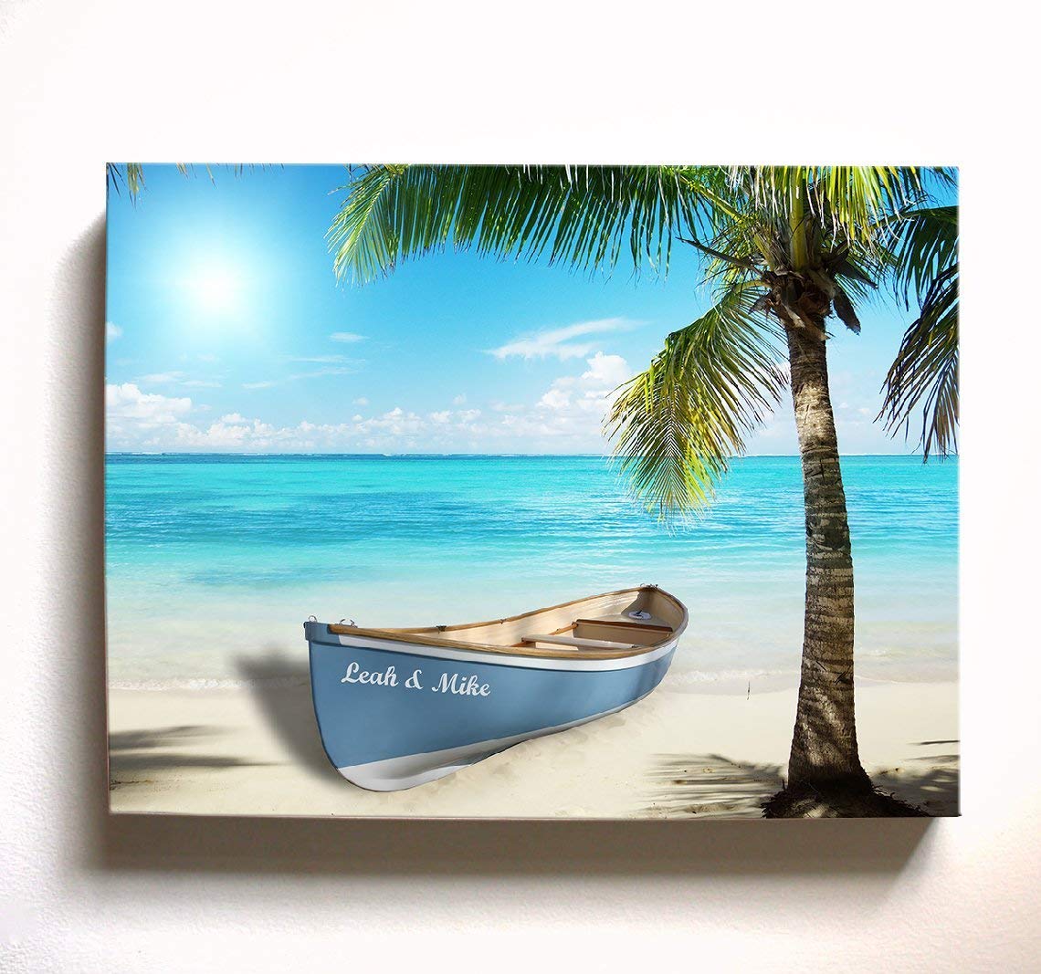 Custom Nautical Boat Wall Art - Personalized Beach House Decor with Names - Perfect for Couples & Coastal Home Decor | Ideal for Living Room, Bedroom or Beach House Wall Decoration