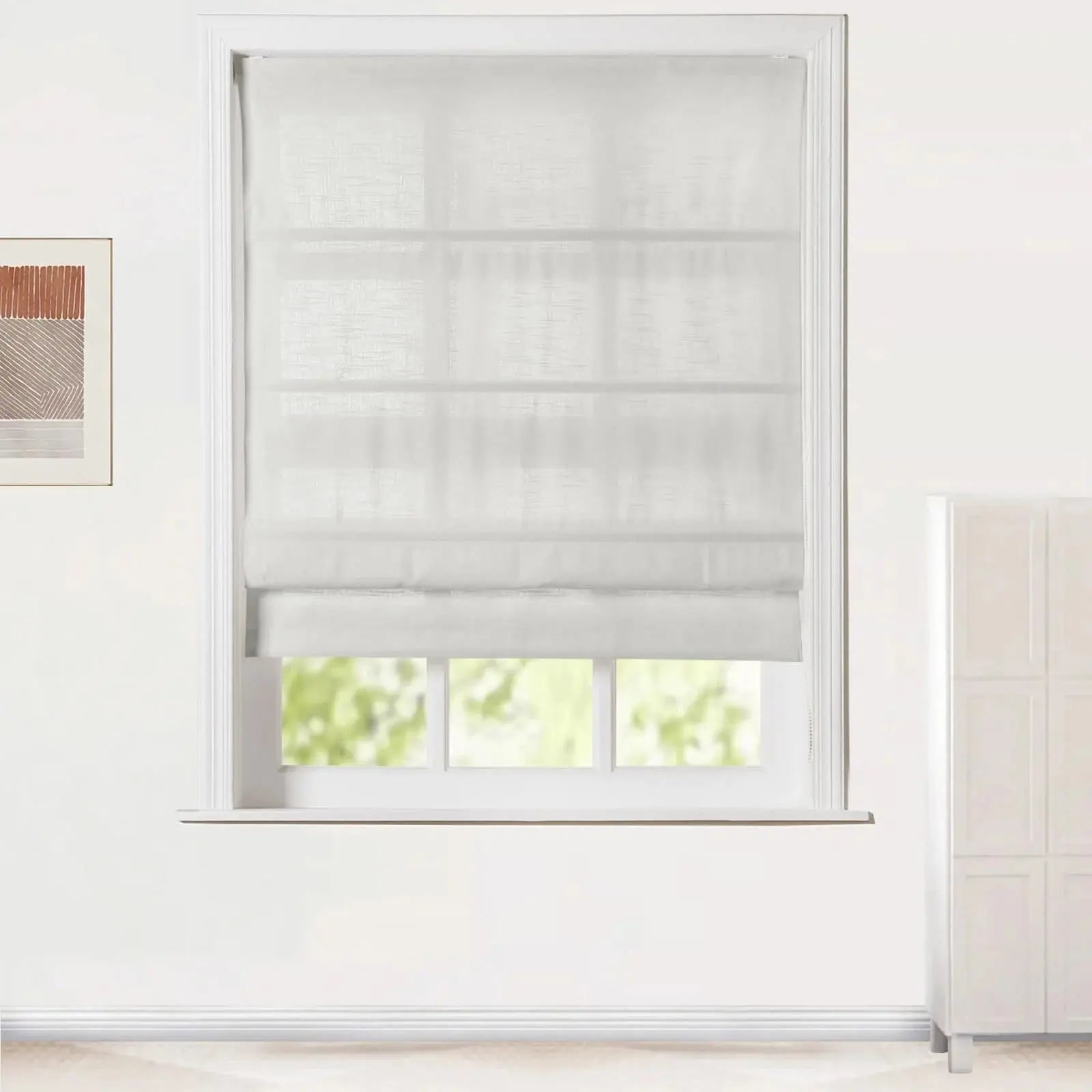 Jawara Cordless Roman Shades with Wooden Headrail - Blackout Window Coverings for Living Room, Bedroom & Home Office