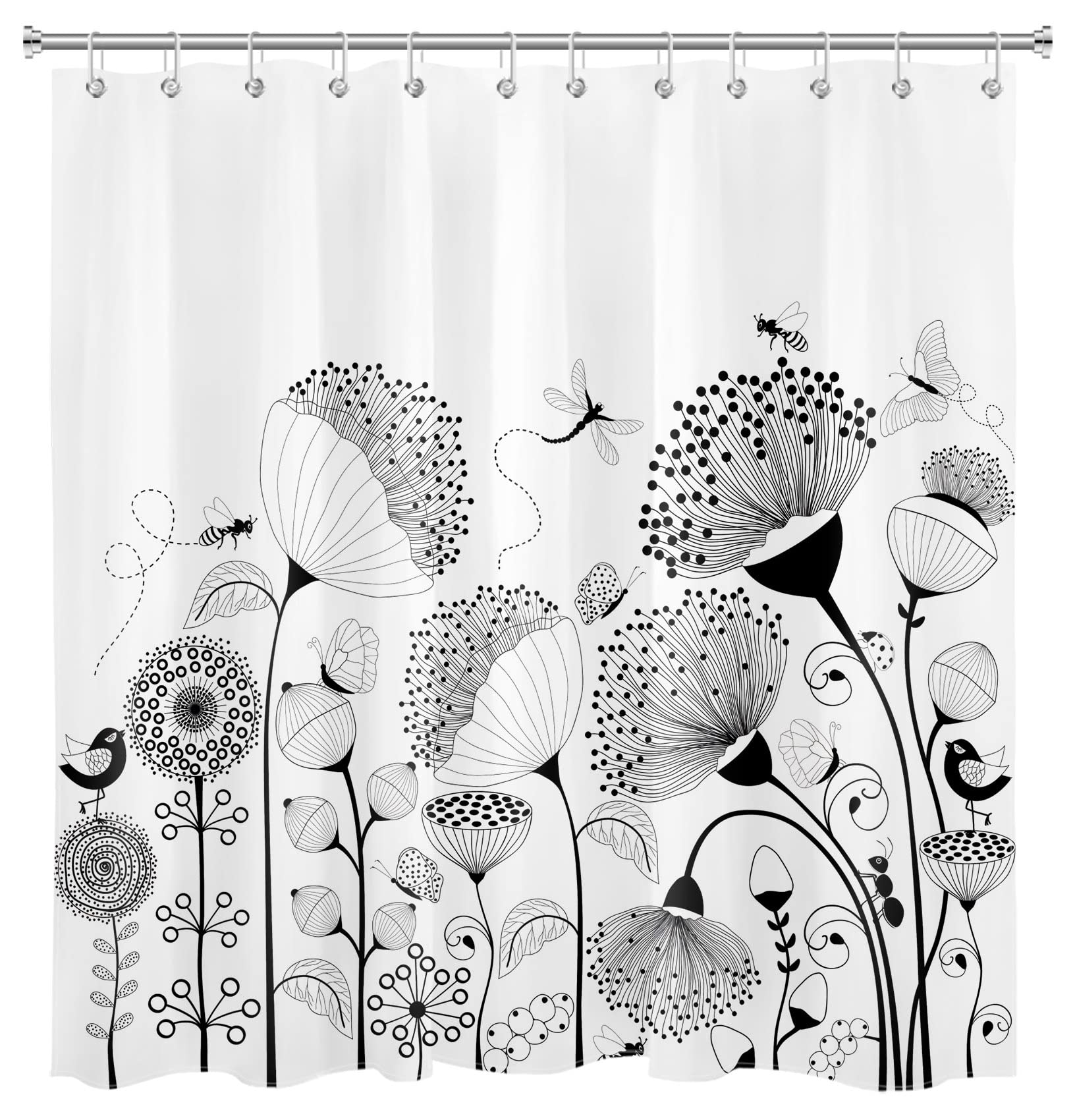 HVEST Abstract Botanical Line Shower Curtain - Waterproof Polyester Fabric with Hooks, 72x72 Inches - Minimalist Bathroom Decor for Modern Homes, Spa-Like Retreat & Nature-Inspired Bathing Experience