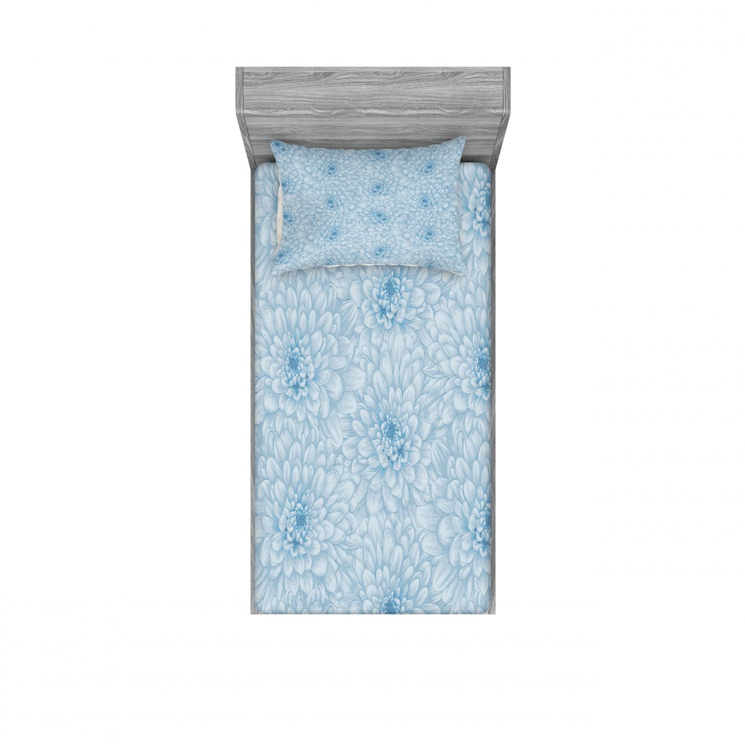 Ambesonne Blue 2-Pack Twin XL Fitted Sheet & Pillow Sham Set - Blooming Romance Floral Design - 4 Piece Bedding Decor for Guest Rooms & Dorms - Includes 2 Fitted Sheets & 2 Pillow Covers - Soft Wrinkle-Resistant Fabric - Perfect for College Students & Spare Bedrooms