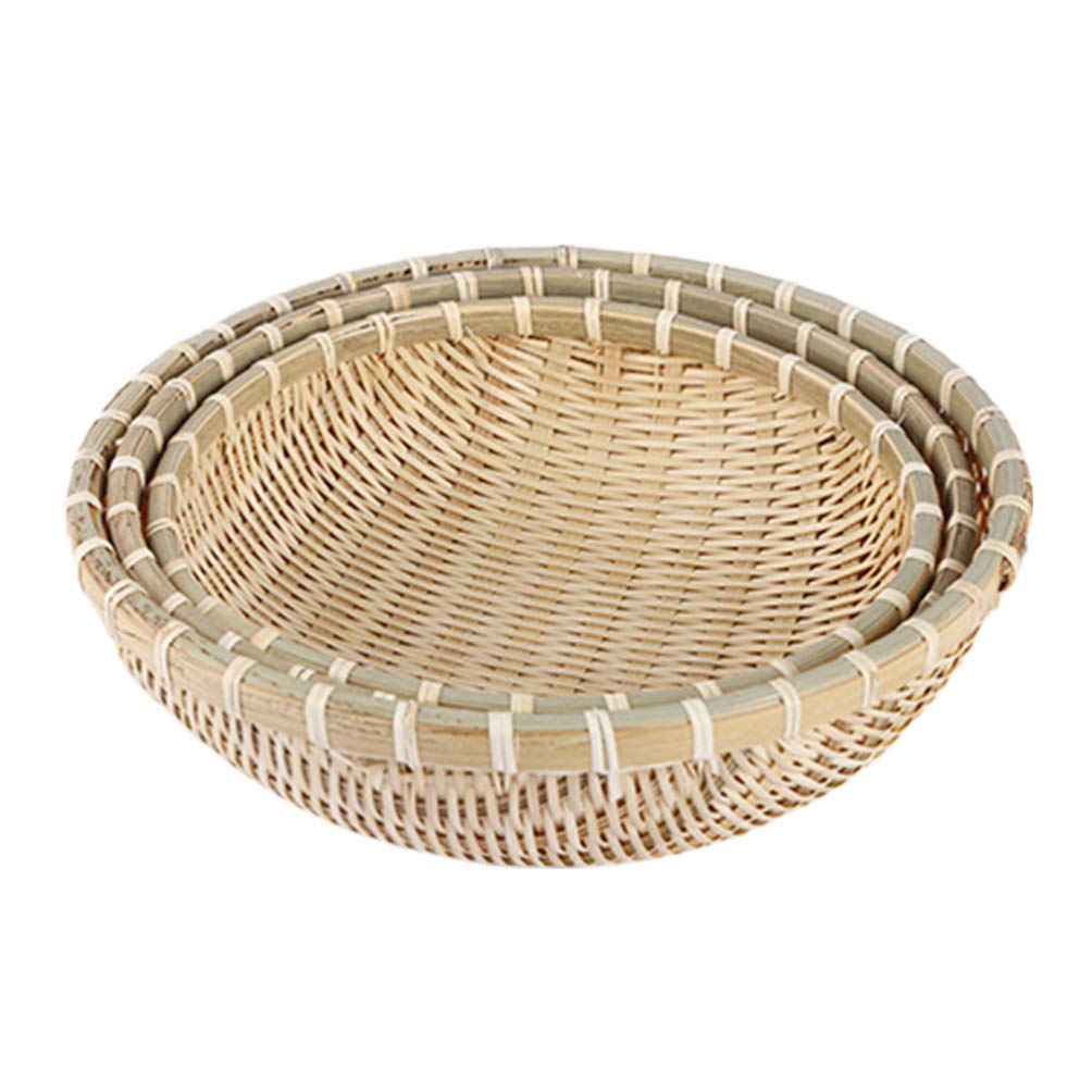 3Pcs Handmade Bamboo Woven Storage Baskets - Natural Bamboo Trays for Bread, Fruits, Vegetables | Kitchen Drain Basket & Organizer for Countertop, Pantry, Bathroom | Eco-Friendly Home Decor & Storage Solution