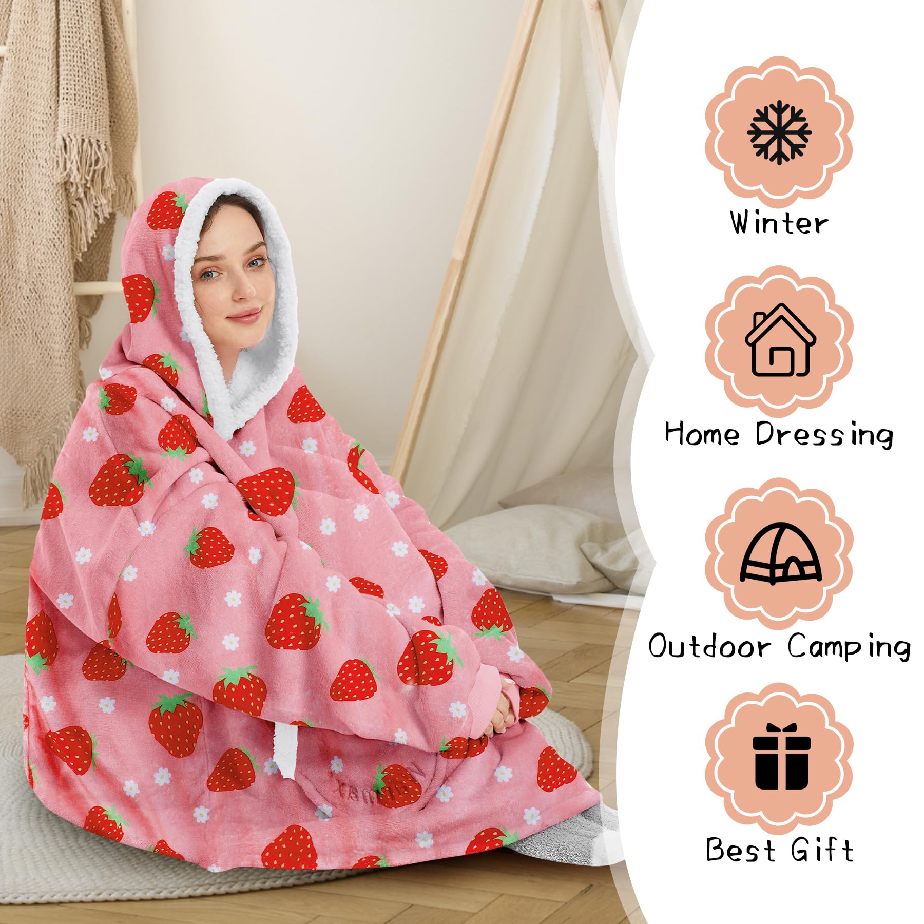 Zando Wearable Blanket Hoodie for Kids & Adults - Oversized Sherpa Fleece Sweatshirt | Comfy Gift for Movie Nights, Camping & Lounge Wear