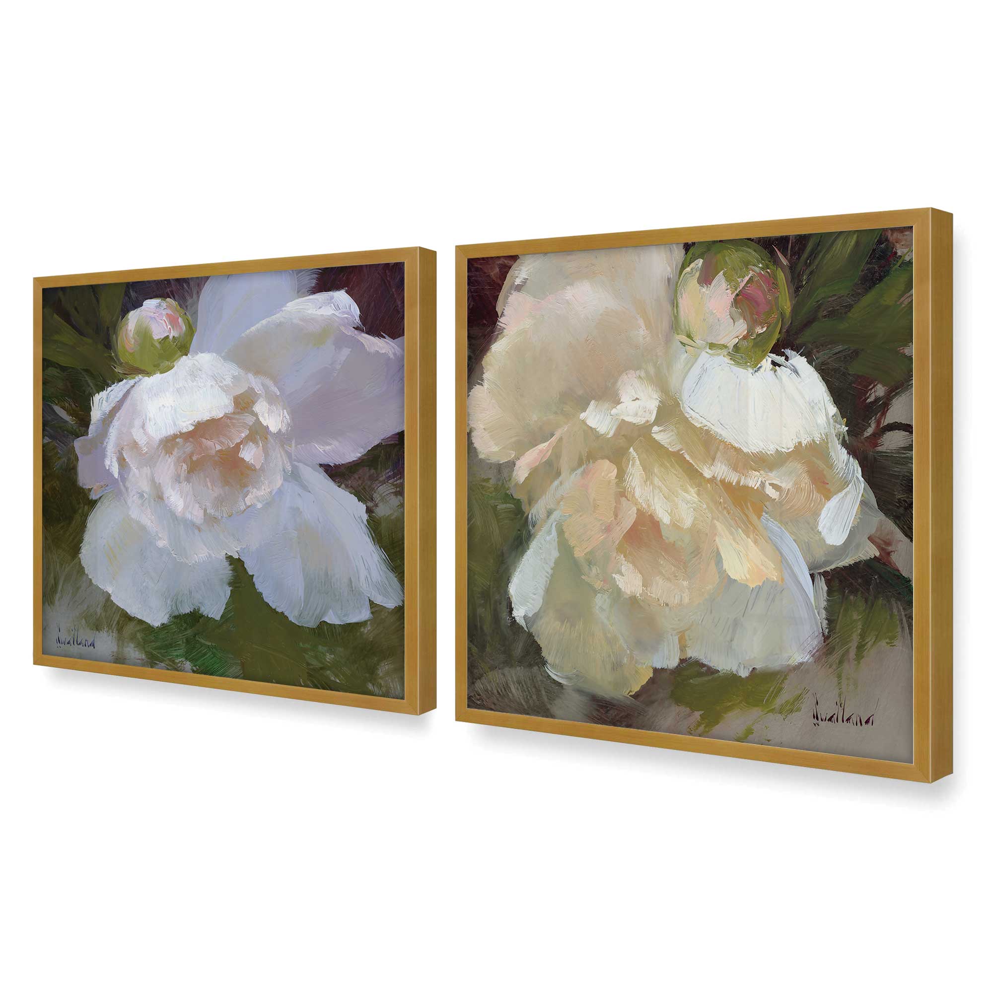 Elegant White Peony Flower Art Prints - Set of 2, Framed Wall Decor for Living Room, Bedroom & Office - Perfect for Home Decor & Wedding Gifts