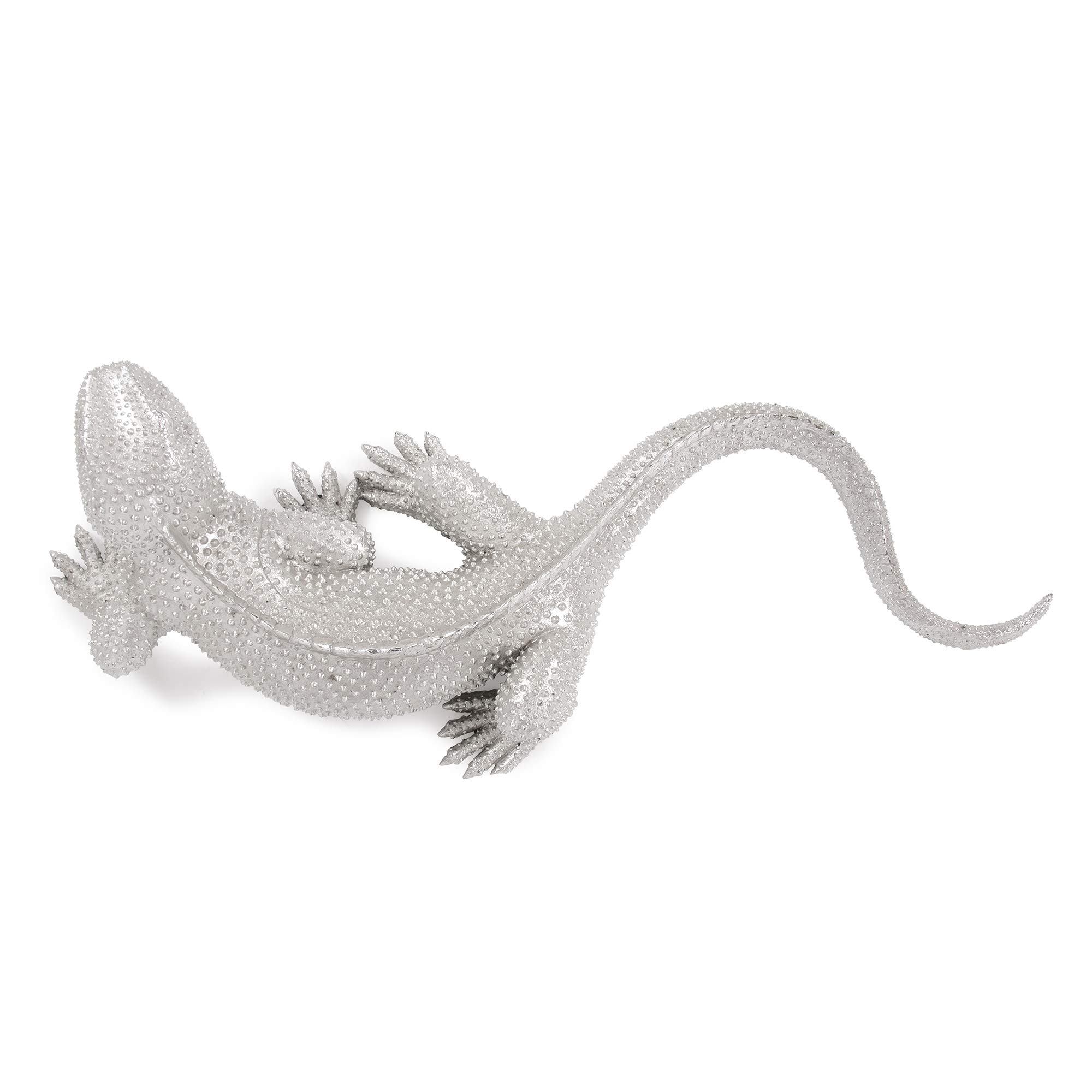 Howard Elliott Decorative Lizard Figurine - Abstract Animal Sculpture in Textured Nickel Finish, 34 x 12 x 9 Inches - Modern Home & Office Decor for Living Room, Garden, Bookshelf or Desk Display