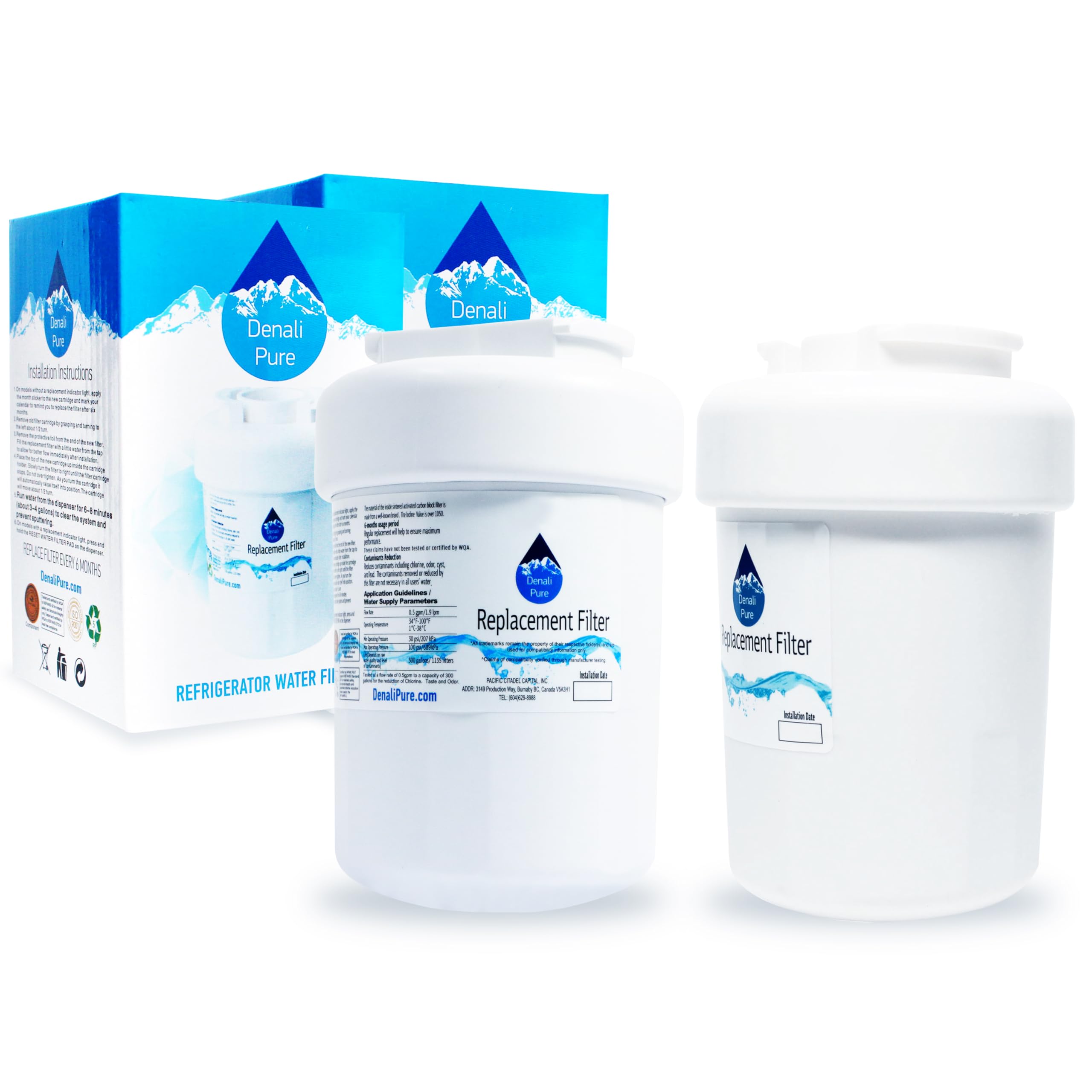 2-Pack GE MWF/MWFP Refrigerator Water Filter Replacement - Compatible with General Electric GSHS6LGZBCSS, GSHS6KGX, GSHS6KGT - Clean & Safe Drinking Water for Home, Office, and RV Use