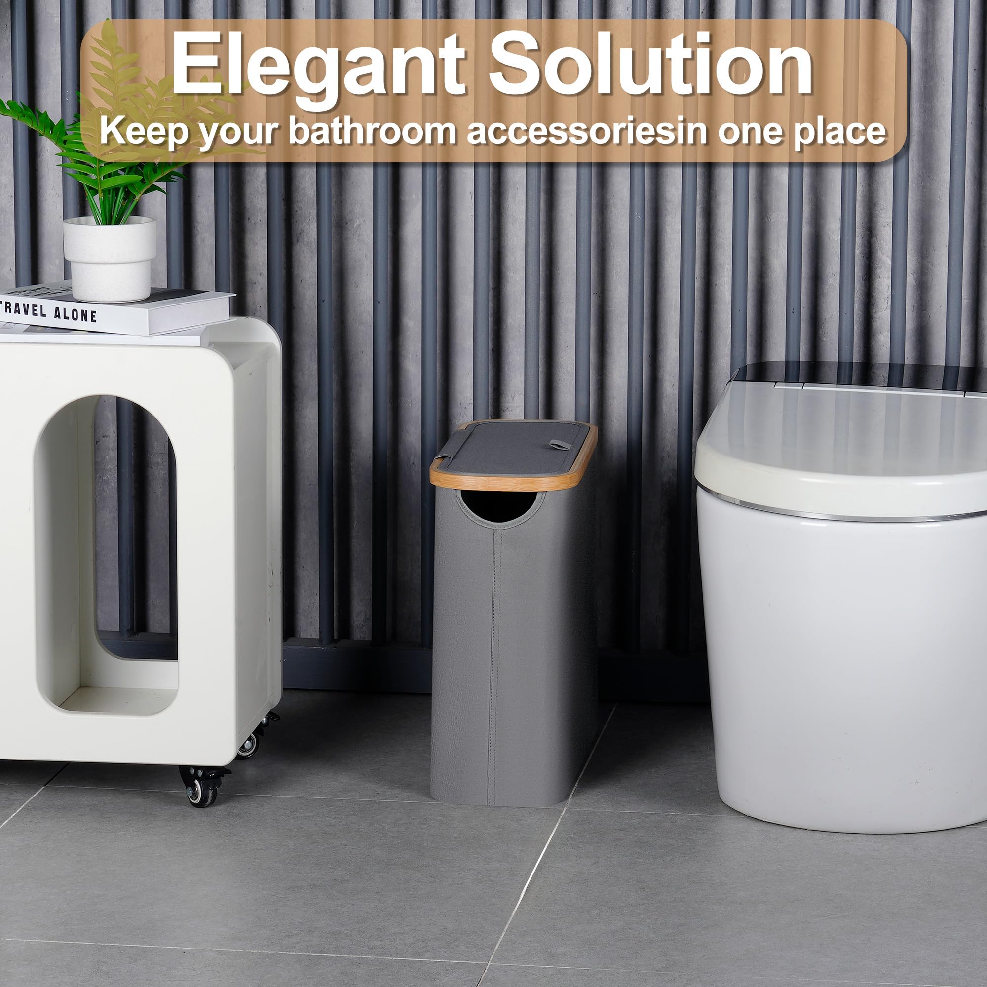 28L Grey Toilet Paper Storage Basket with Lid - Free Standing Bathroom Organizer Holds 9-12 Rolls | Perfect for Small Spaces, Apartment Bathrooms & Clutter-Free Organization