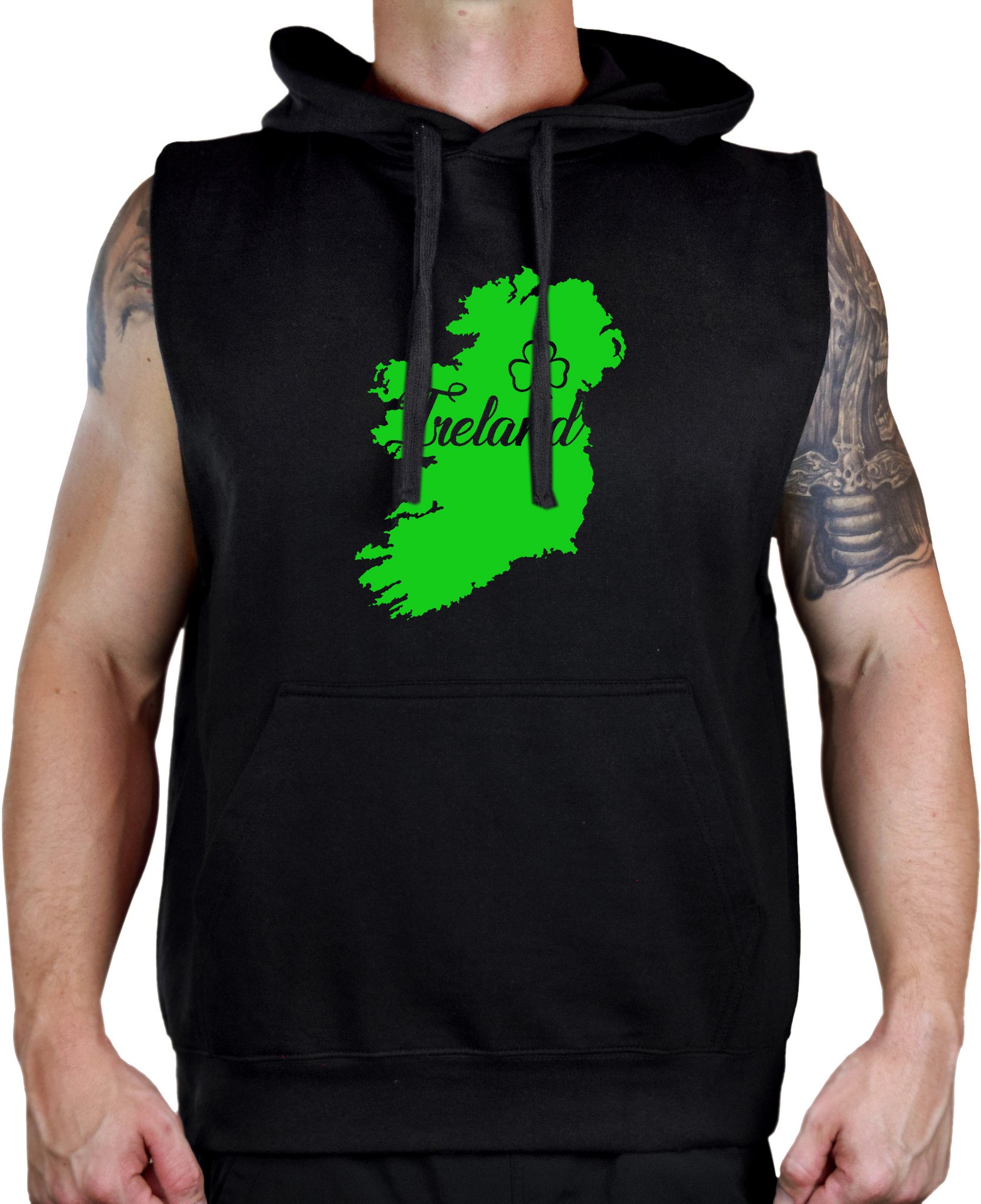 Men's Ireland Map Irish Pride V508 Sleeveless Vest Hoodie - Lightweight Athletic Wear for Gym, Running & Outdoor Activities