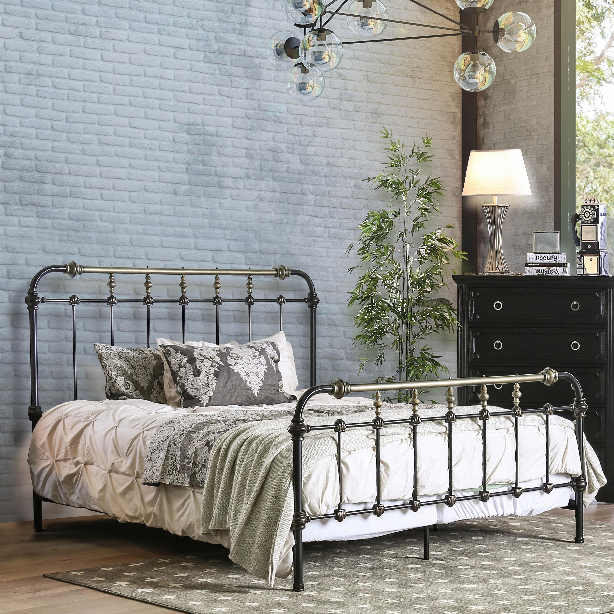Furniture of America Queen Size Platform Bed Frame - Modern Black Wooden Bed with Sturdy Slat Support for Bedroom, Guest Room, or Dorm