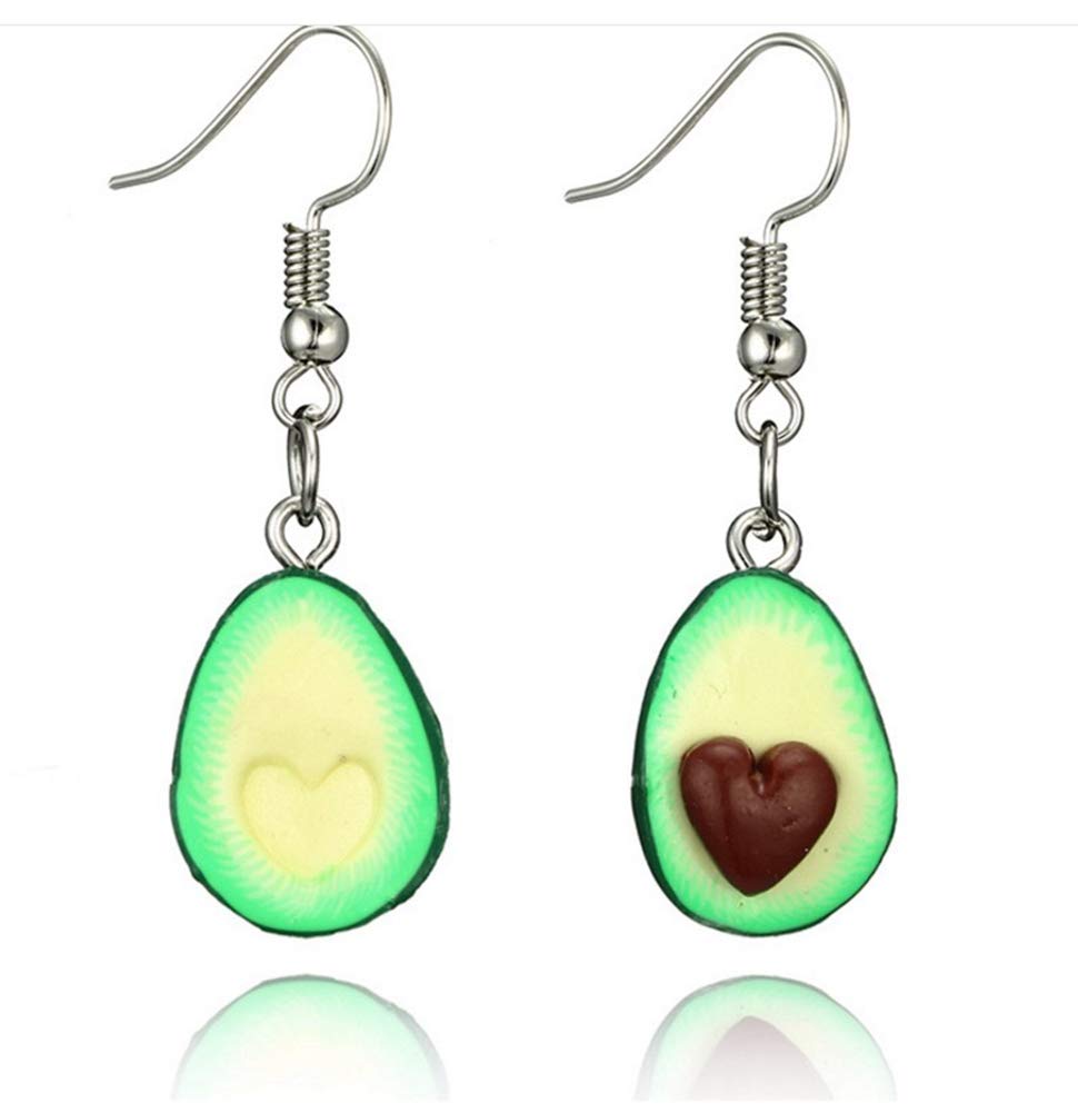 Green Avocado Fruit Drop Earrings for Women - Asymmetric Food-Themed Long Pendant Dangle Earrings | Perfect for Casual Wear, Summer Outfits & Gift Giving
