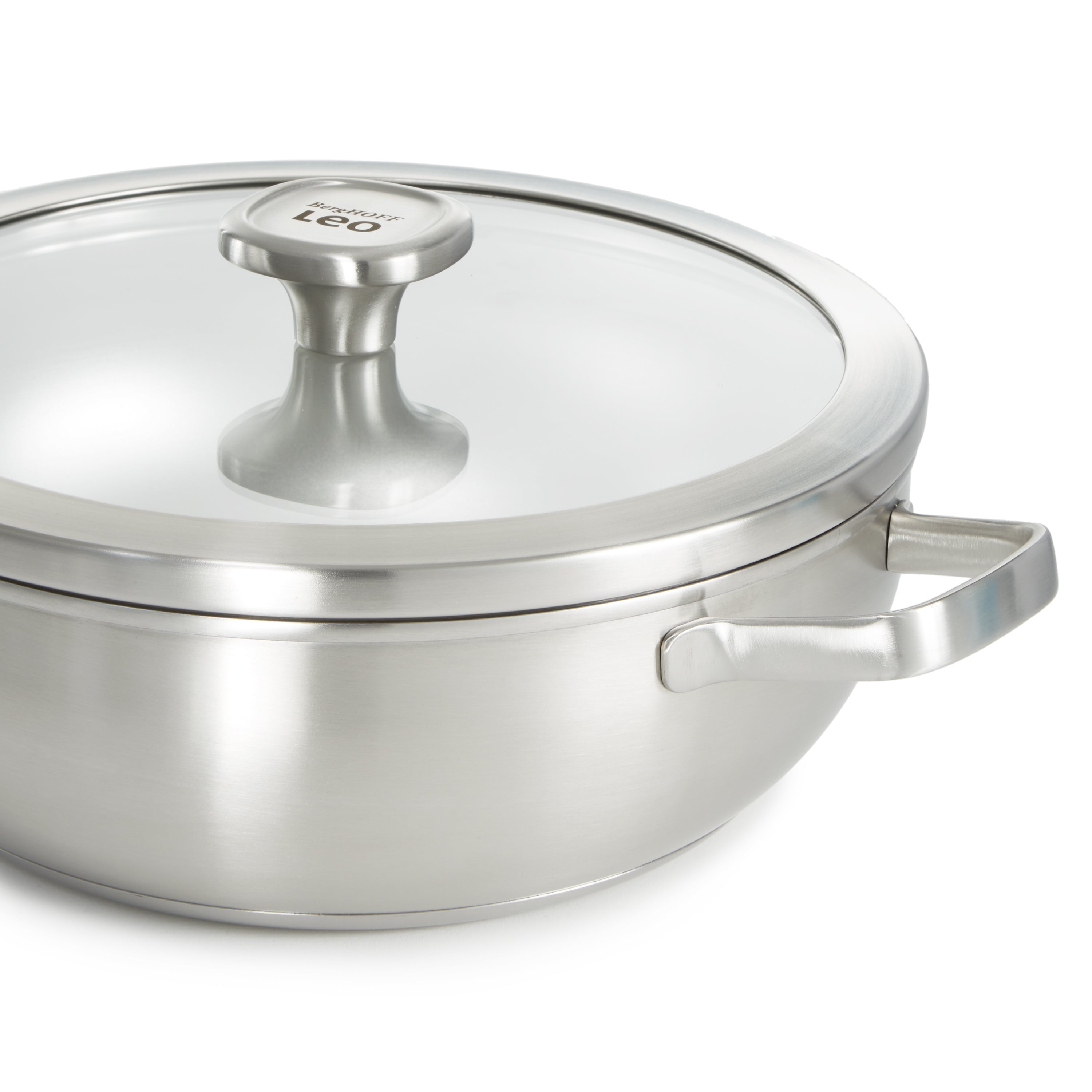 BergHOFF Leo Graphite Recycled 18/10 Stainless Steel Wok Pan - 11 Inch, 5.2 Quart Capacity with Tempered Glass Lid - Perfect for Stir-Frying, Sautéing & Asian Cooking