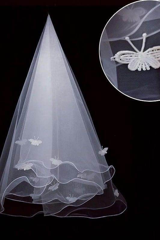 Elegant One-Tier Pencil Edge Tulle Wedding Veil with Bow - CV0385 | Perfect for Bridal Accessories, Ceremony, and Romantic Photo Shoots