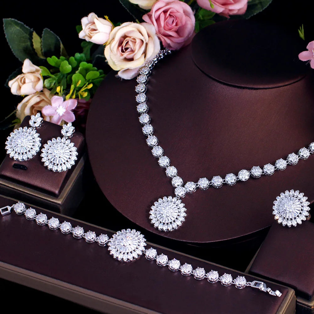 4-Piece White Cubic Zirconia Flower Jewelry Set for Women - Elegant Wedding Accessories, Bridal Party Jewelry, Costume Jewelry Set LYT0309 | Perfect for Weddings, Bridal Showers, and Special Occasions