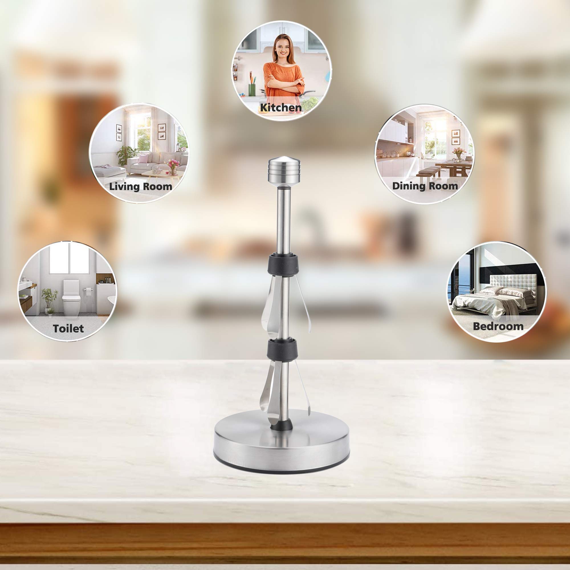 Stainless Steel Suction Cup Paper Towel Holder - 13 Inch Weighted One-Handed Tear Kitchen Countertop Organizer | Perfect for Home, Office & RV Use