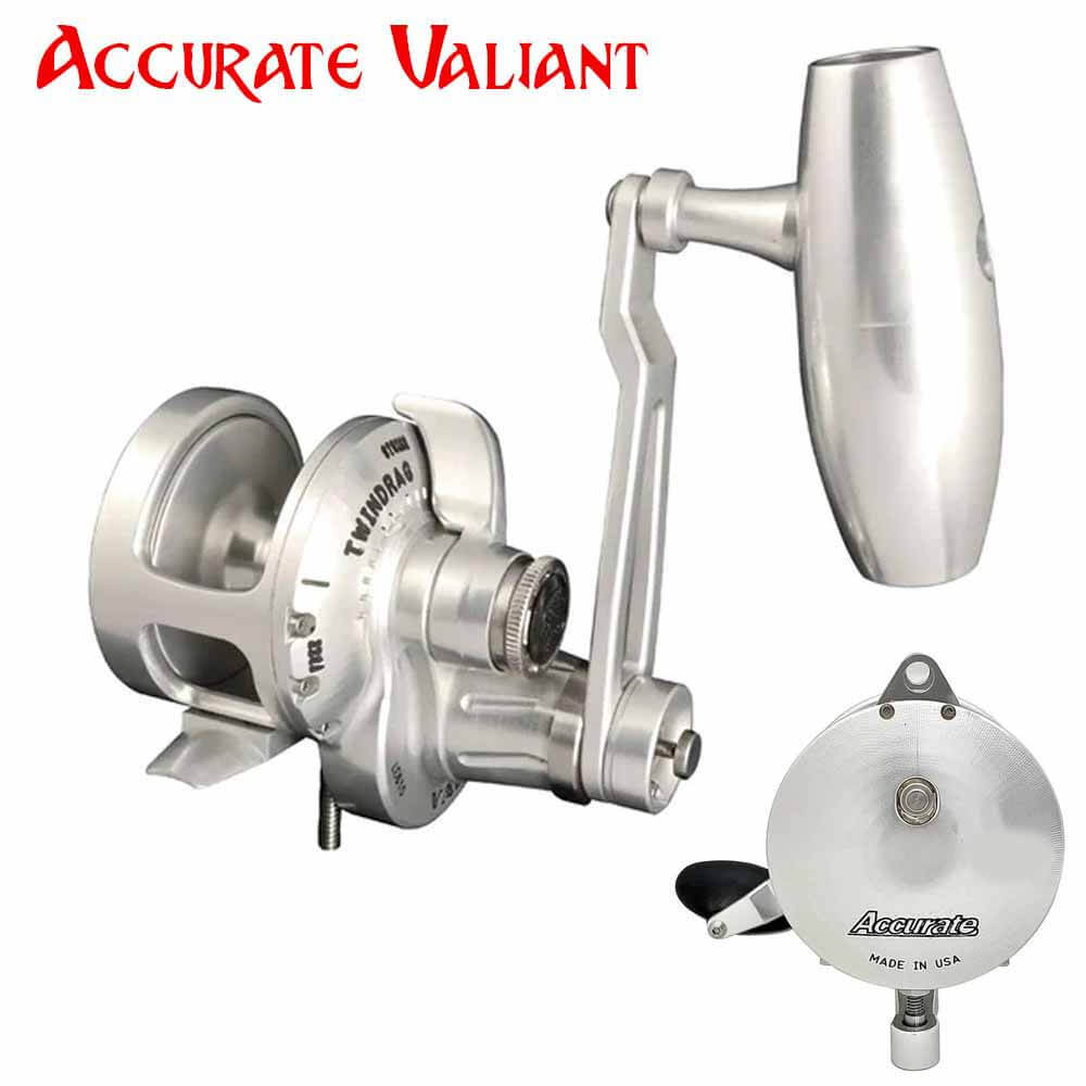 Accurate Valiant BV2 300 SPJ Silver 2-Speed Slow Pitch Jigging Reel - Saltwater Fishing Reel for Deep Sea Jigging & Bottom Fishing