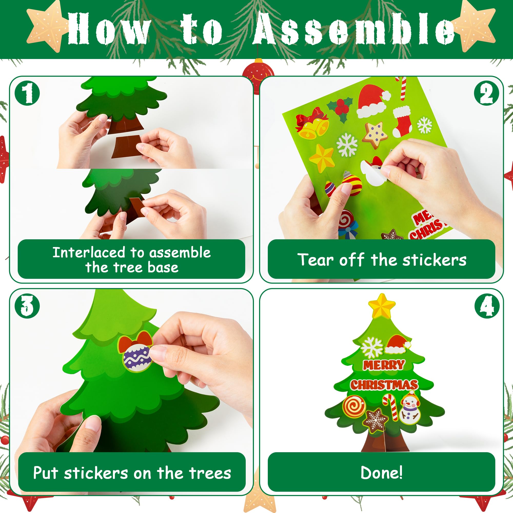 WATINC 30Pcs DIY Christmas Tree Craft Kit - Make Your Own Holiday Decorations for Kids, Home, School & Classroom Activities | Perfect for Winter Party Favors, Xmas Decor & Fun DIY Projects