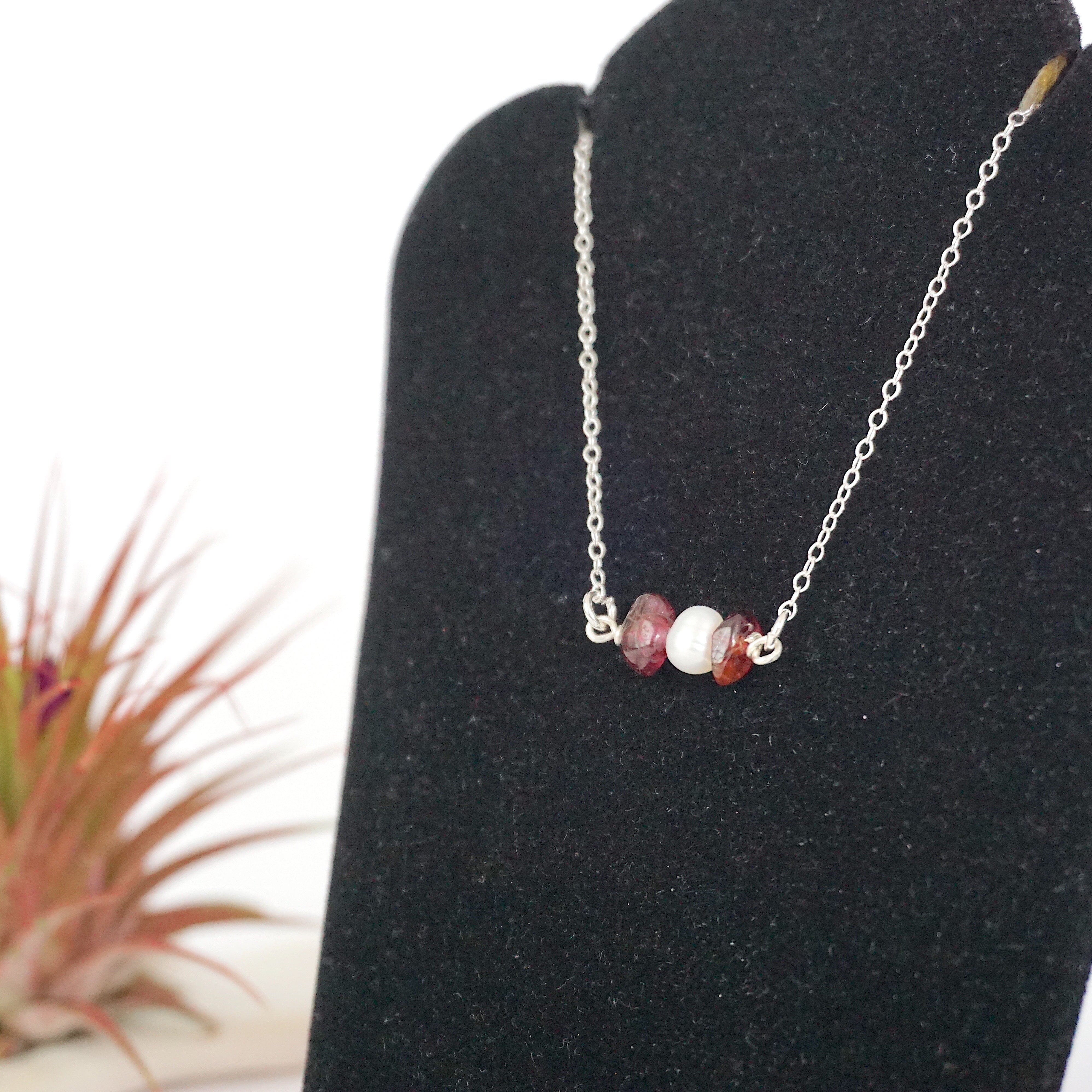 Garnet & Pearl Charm Necklace for Women - Elegant Birthstone Jewelry Gift for Anniversary, Valentine's Day & Special Occasions