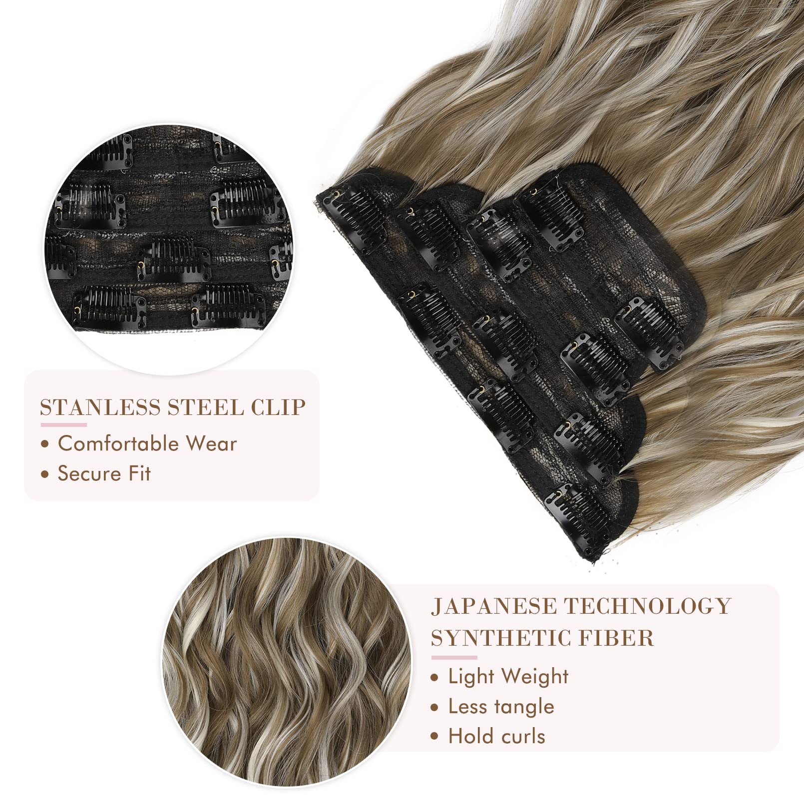 4PCS Clip-in Synthetic Hair Extensions - Long & Thick Hair Extensions for Women - Perfect for Parties, Weddings & Everyday Styling