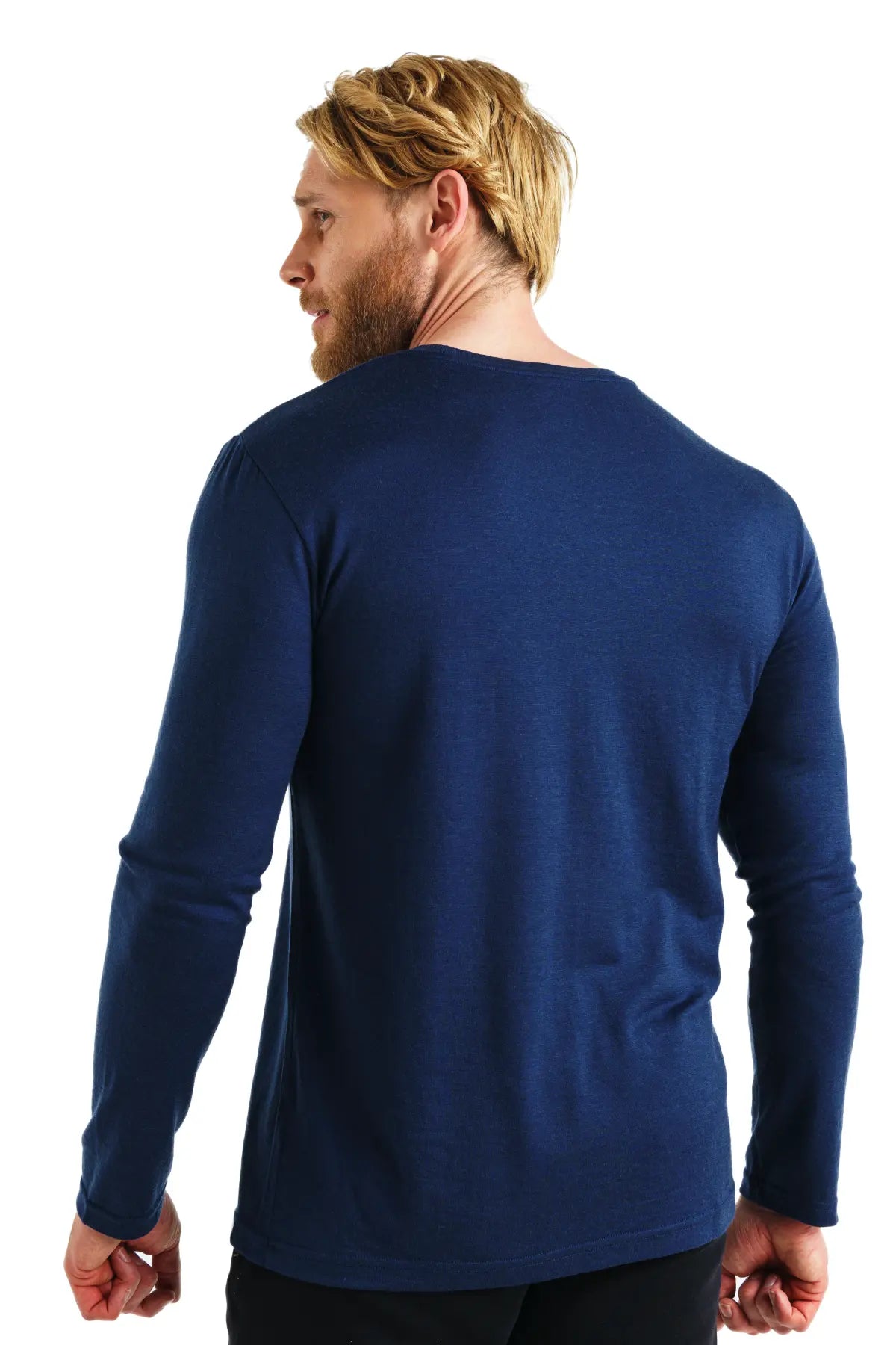 Premium Men's Merino Wool Long Sleeve Shirt - 165 Navy Blue - Soft & Breathable Base Layer for Hiking, Travel & Winter Wear