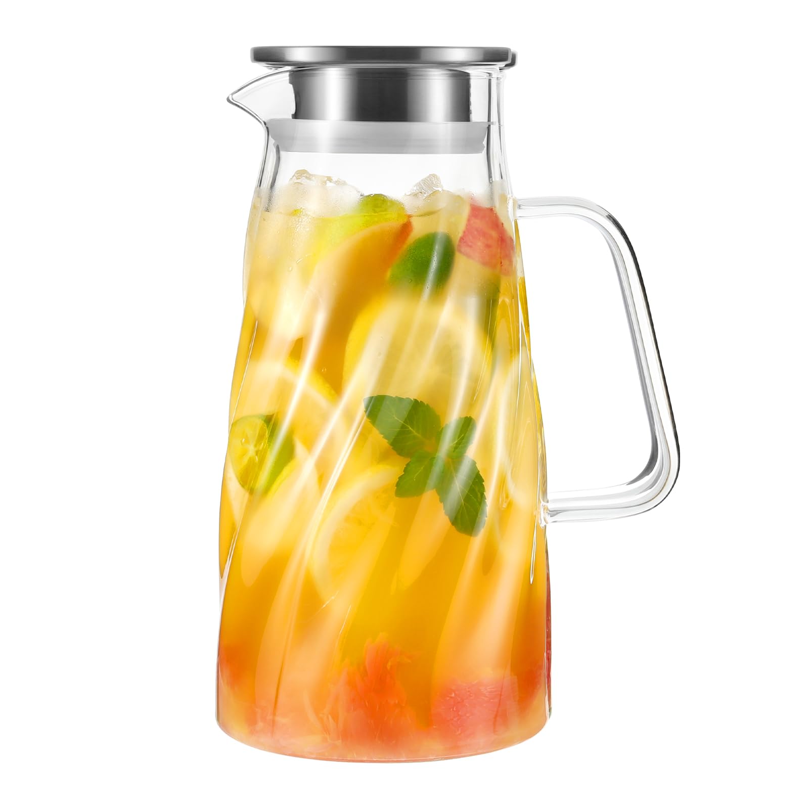 VEVOK CHEF 57 oz Glass Pitcher with Lid - 1.7L Iced Tea & Sun Tea Pitcher - BPA-Free Beverage Carafe for Hot/Cold Drinks, Juice, Milk, Water - Perfect for Refrigerator, Parties, and Outdoor Gatherings