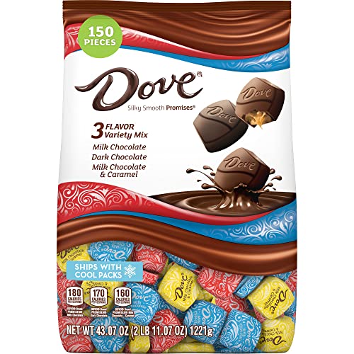 DOVE PROMISES Dark Chocolate, Milk Chocolate, Milk & Caramel Chocolates Variety Pack - 150 Individually Wrapped Pieces (43.07 oz) | Assorted Chocolate Candy Gift Box for Holidays, Parties & Office Treats