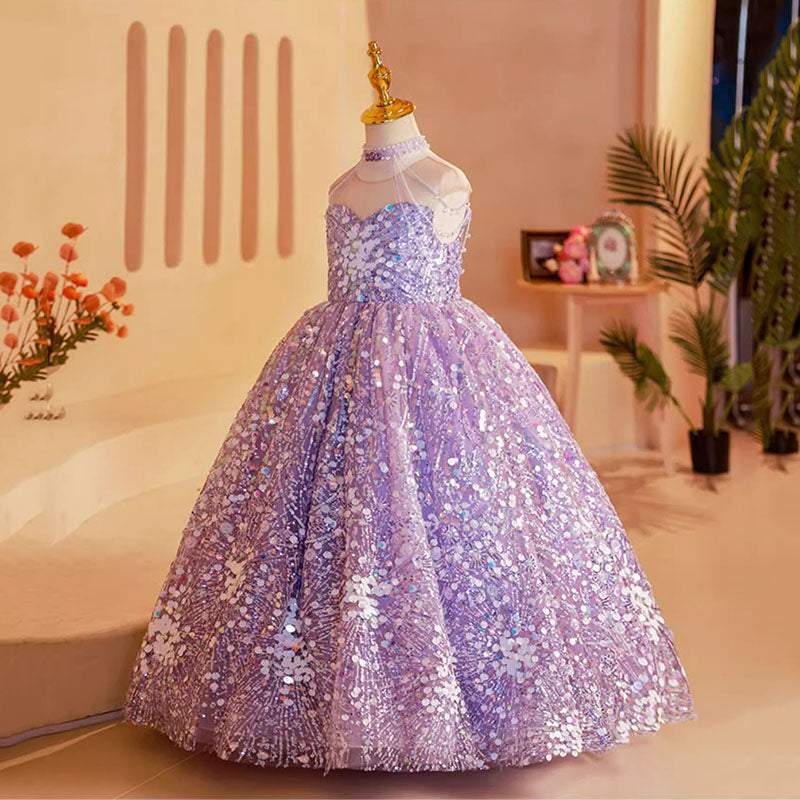 Elegant Purple Strapless Sequin Dress for Baby Girls | Toddler Pageant Dresses | Perfect for Special Occasions, Photo Shoots & Birthday Parties
