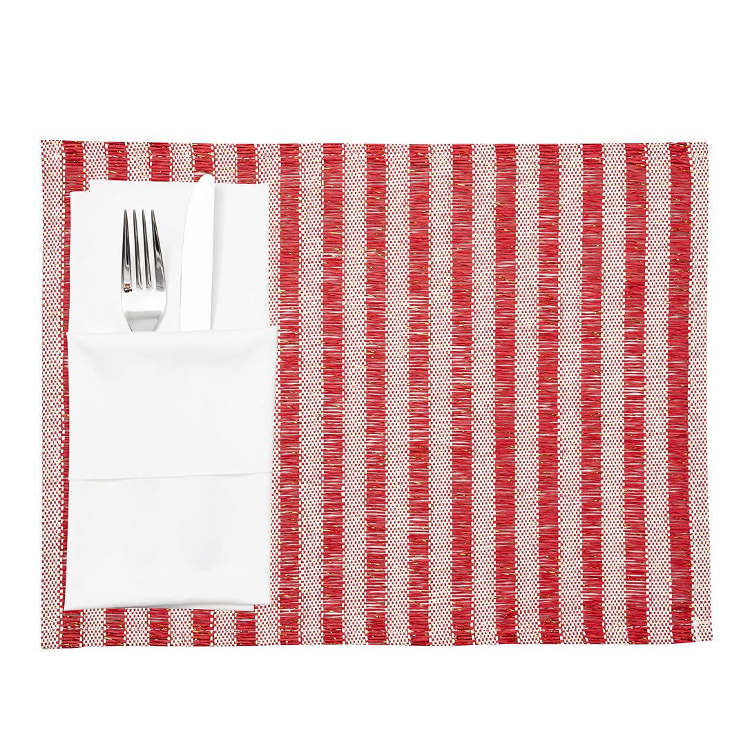 Restaurantware 16 x 12 Inch Rectangle Plastic Placemats Set of 6 - Durable, Wipeable & Easy Clean Red Striped Table Mats for Dining & Kitchen Use | Perfect for Restaurants, Cafes & Home Decor