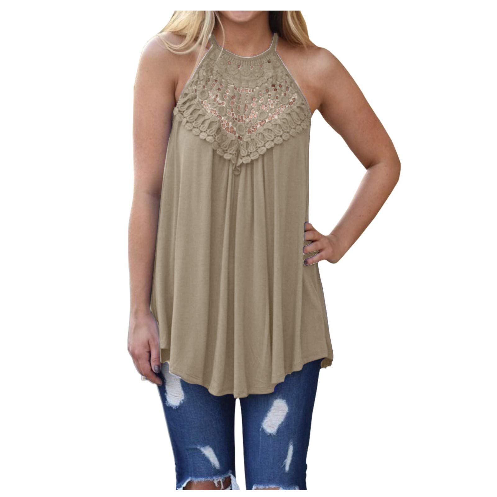 SSZZoo Women's Casual Lace Hollow Out Sleeveless Tank Tops - Flowy Loose Fit Summer Blouse for Beach, Party & Everyday Wear