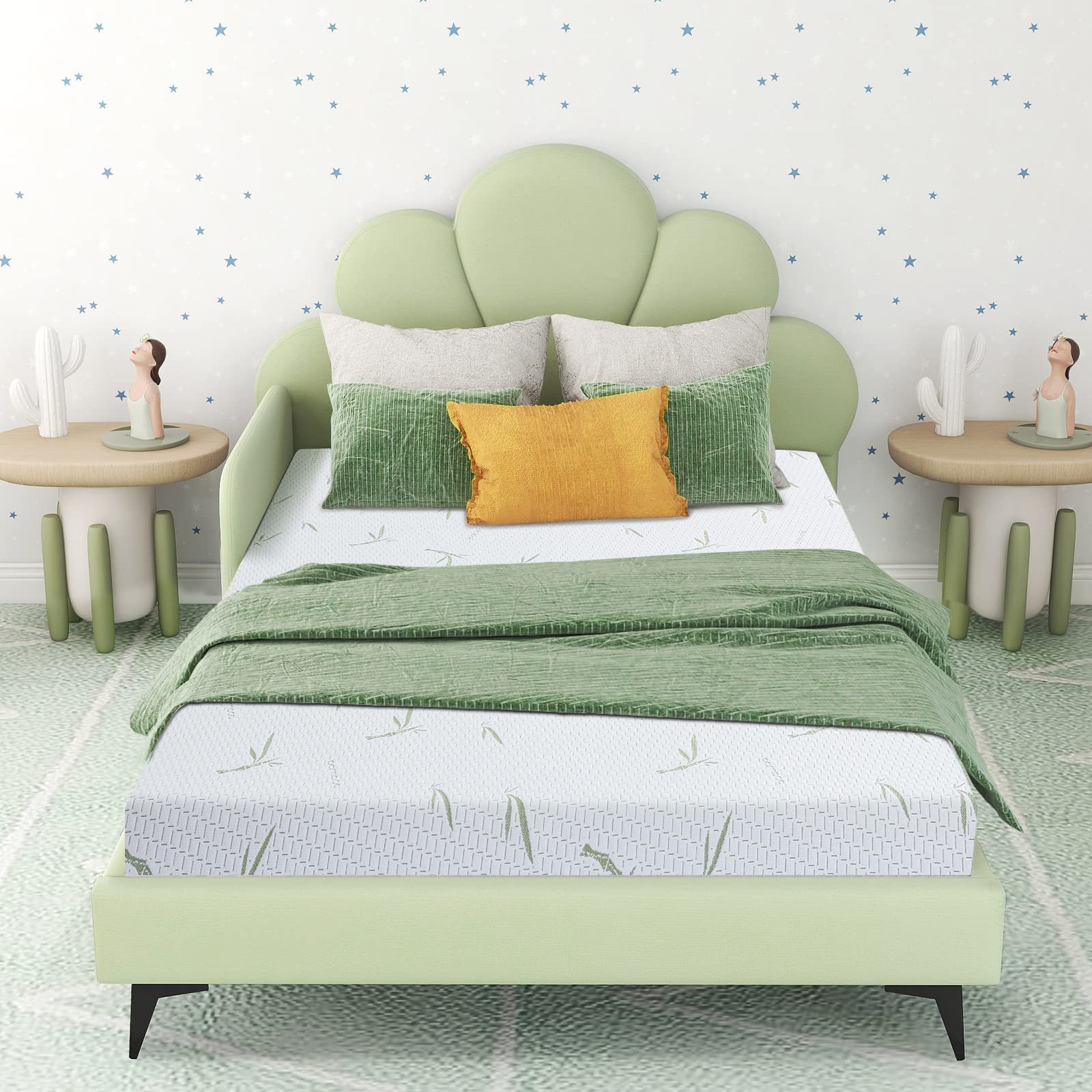 6 Inch Twin Memory Foam Mattress in a Box - CertiPUR-US Certified, Medium Firm Green Tea Gel Infused with Breathable Bamboo Cover - Perfect for Kids Bunk Beds, Trundle Beds & Guest Rooms - Made in USA