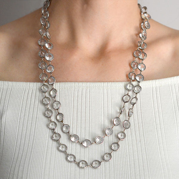 Vintage Late Art Deco Sterling Silver & Large Crystal Necklace - 50
