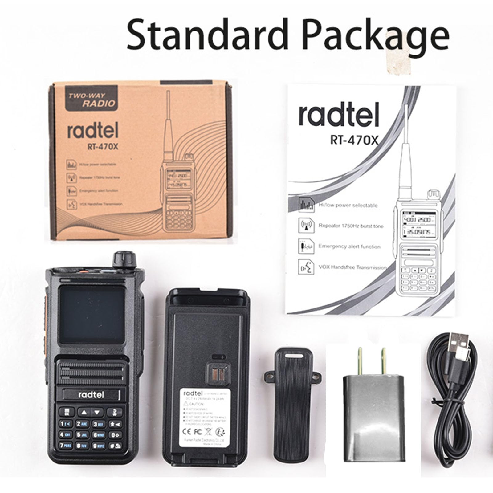 Radtel RT-470X Multi-Band Ham Radio - 256CH Aviation Air Band & NOAA Marine Walkie Talkie - Long Range Handheld Transceiver with USB-C & Wireless Copy Frequency - 2800mAh Battery (Standard) - Perfect for Outdoor Adventures, Emergency Communication & Aviation Enthusiasts