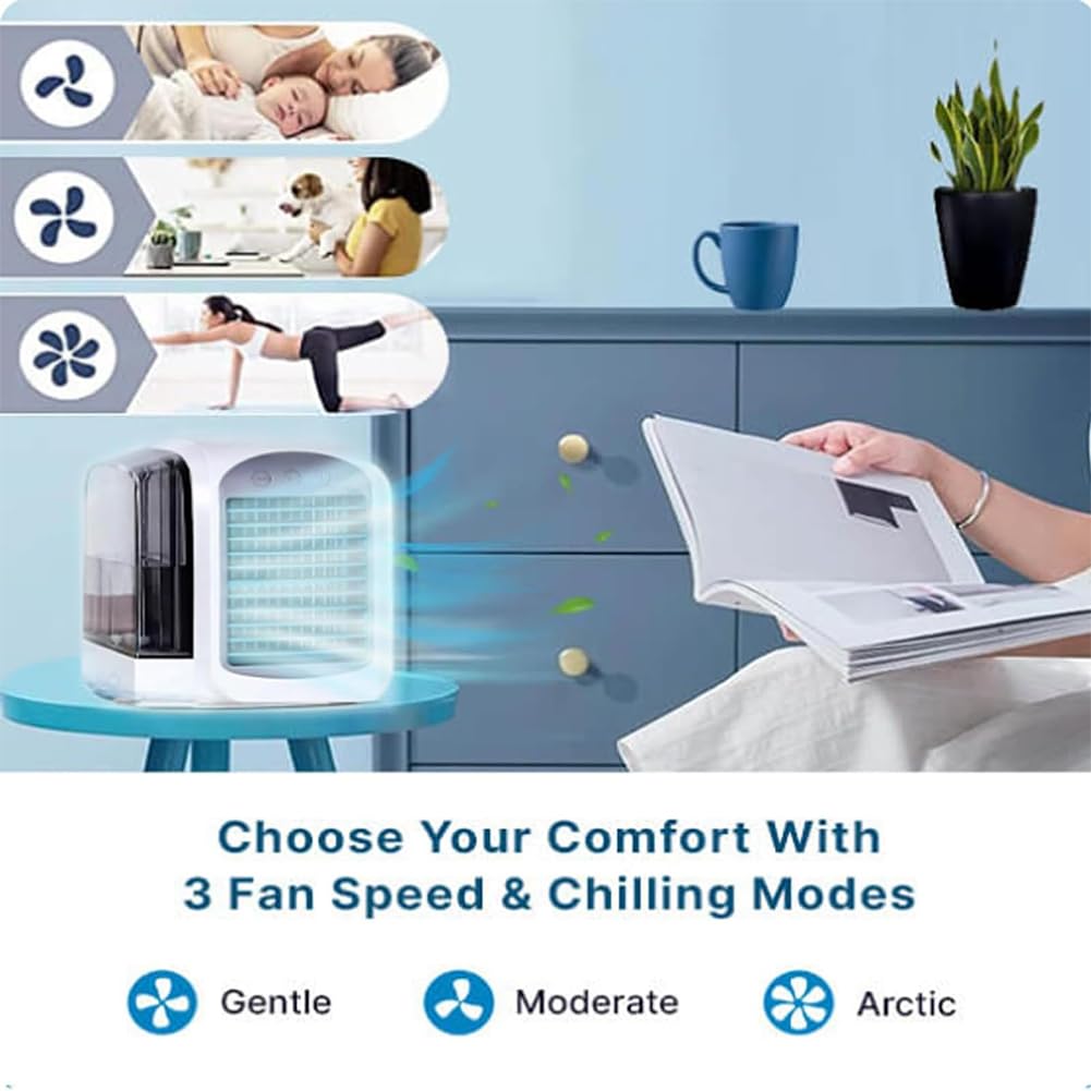 Frost Blast Pro Portable Air Chiller - Powerful Evaporative Cooler with 3 Quiet Speeds & Humidifier | Personal Desktop Cooling Fan for Home, Office & Outdoor Use (Gray)
