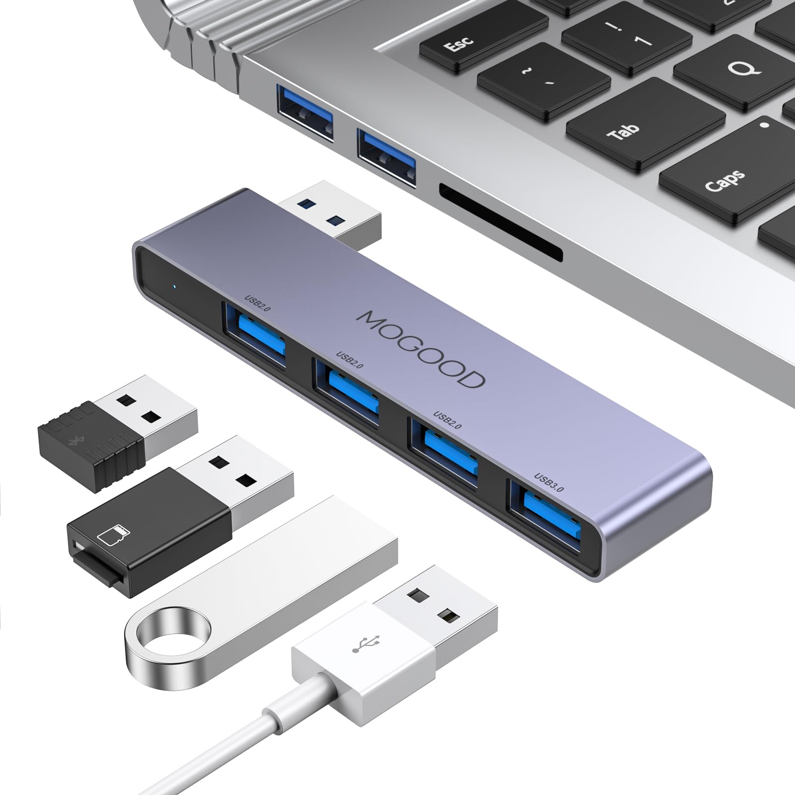 MOGOOD Ultra-Slim USB 3.0 Hub - 4-Port USB Splitter & Adapter for Laptop, PC, Mac, Printer | High-Speed Data Transfer | Compatible with Flash Drives, External HDD | Perfect for Home Office, Gaming & Workspace Setup