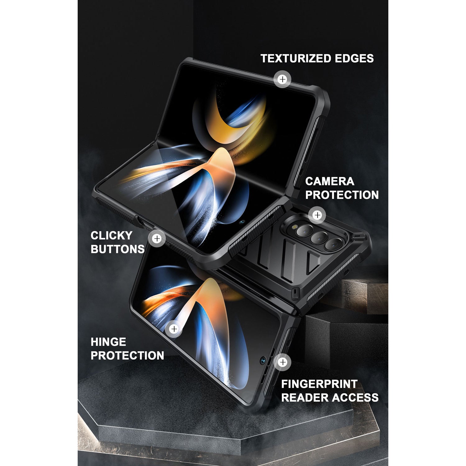Samsung Galaxy Z Fold 4 Case with Built-in Kickstand & Screen Protector - Shockproof Protective Cover for Foldable Phone (Black) | Perfect for Work, Travel & Everyday Use
