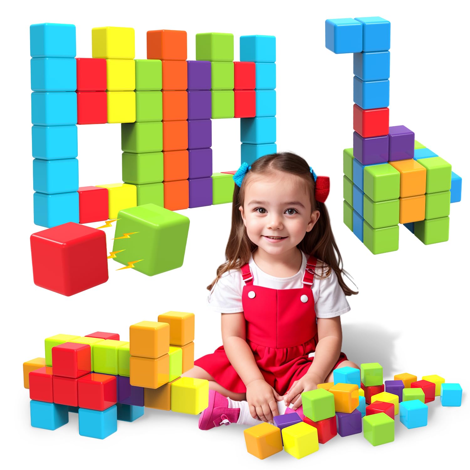 Pairez Magnetic Building Blocks for Toddlers - 24 PCS Large 1.65 Inch Stacking Cubes, Montessori Sensory Toys for Boys & Girls Ages 1-3 | STEM Learning, Creative Play & Early Childhood Development Toys