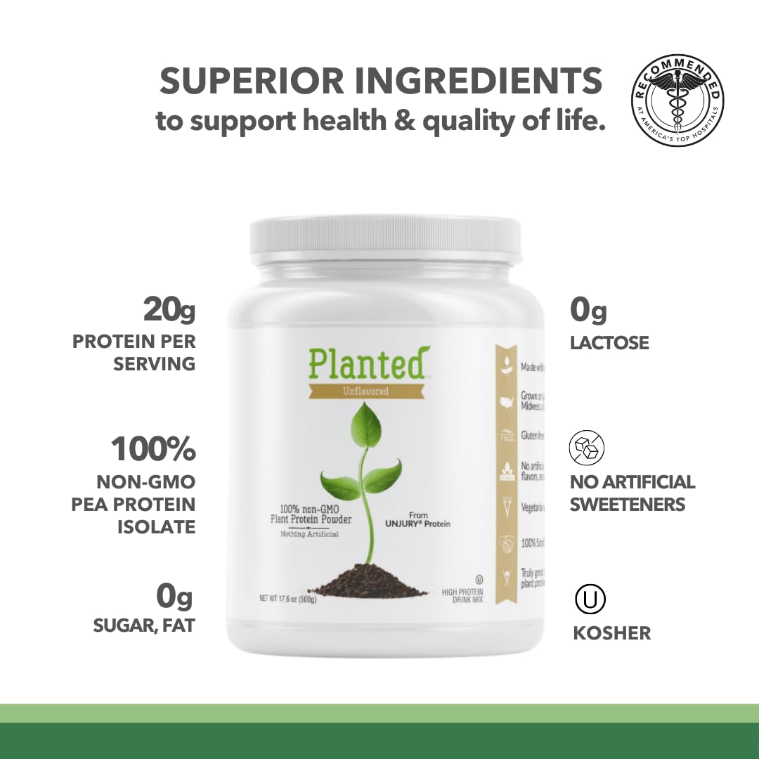 **Planted Vegan Protein Powder - 20g Unflavored Pea Protein Isolate | Low Sugar, Gluten & Dairy Free, Non-GMO Plant-Based Protein | 20 Servings for Smoothies, Baking & Post-Workout Recovery**