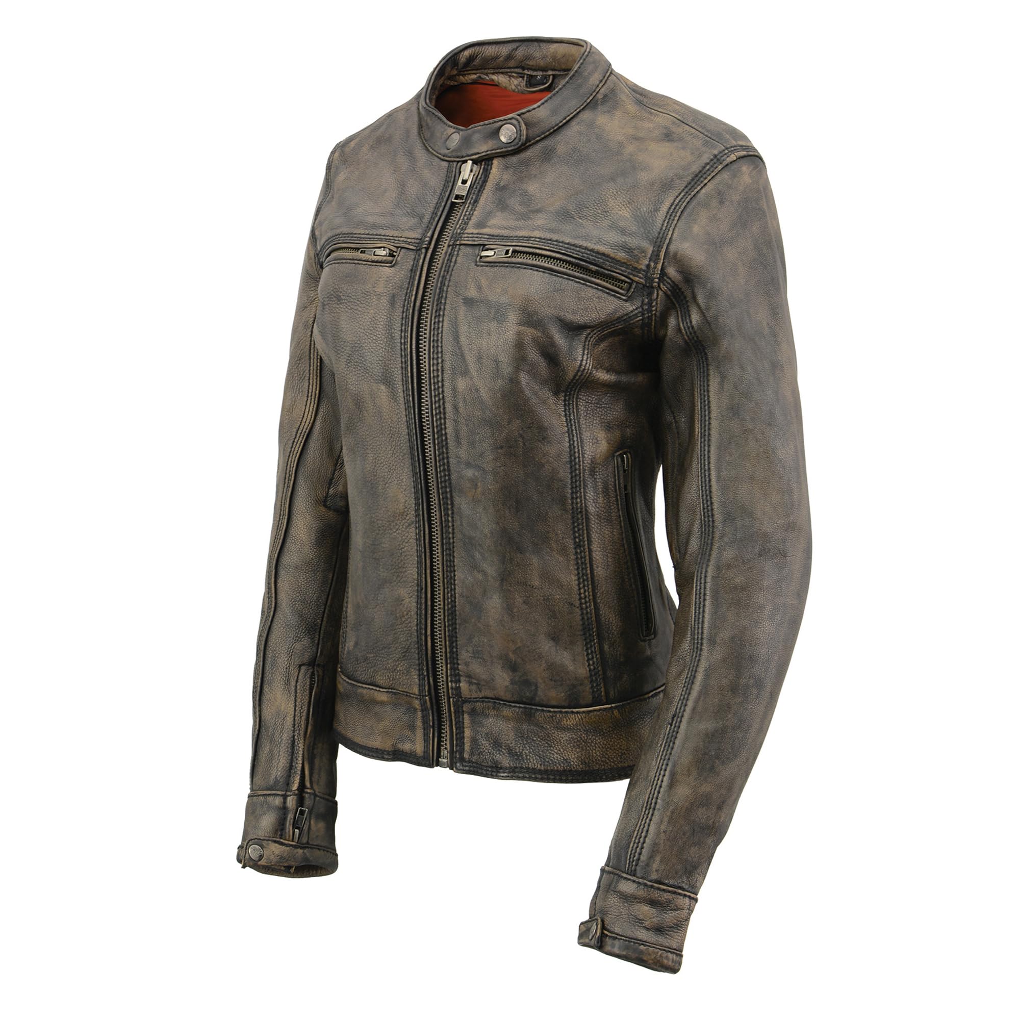 Milwaukee Leather Women's Brown Distressed Scooter Jacket with Ventilation - MLL2550 | Stylish Motorcycle Jacket for Riding & Outdoor Adventures