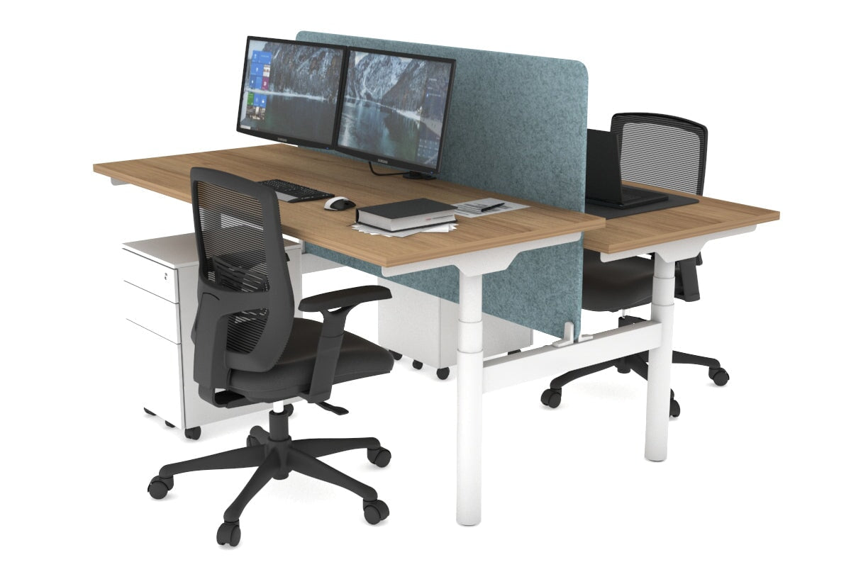 Flexi Premium Height Adjustable 2-Person H Bench Workstation - White Frame [1800L x 700W] - Ideal for Office, Home Workspace & Collaborative Environments
