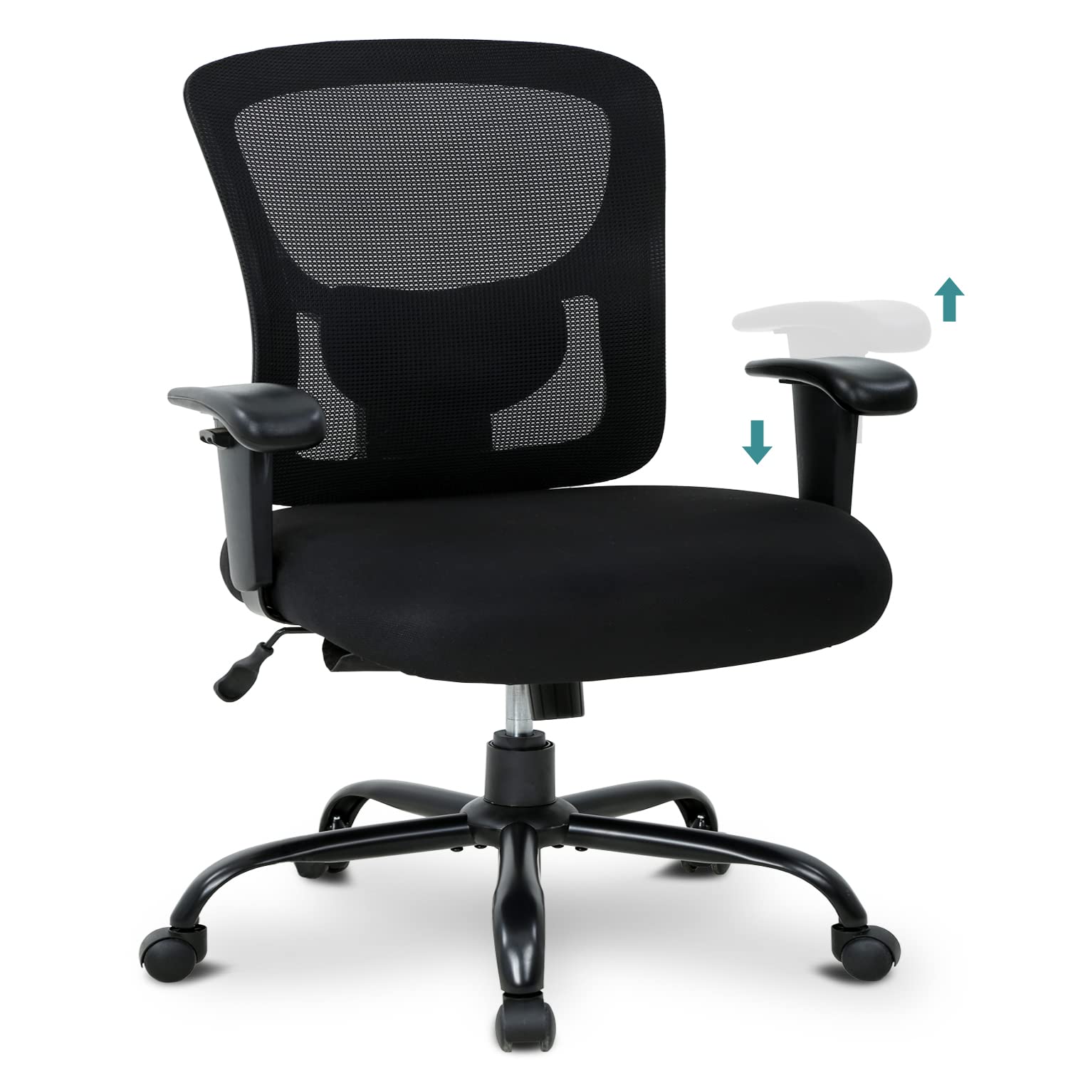 Big and Tall Office Chair for Heavy People up to 400lbs - Extra Wide Seat Computer Desk Chair with Adjustable Arms & Ergonomic Lumbar Support - Rolling Swivel Chair for Home Office - Perfect for Long Work Hours & Gaming Sessions (Black)