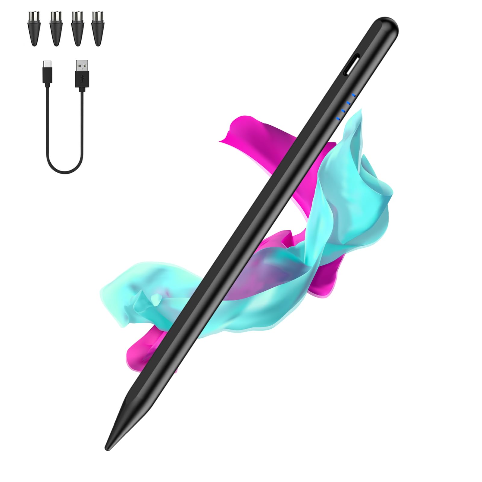 Premium Stylus Pen for Android & iOS - Magnetic Touch Screen Pencil with 4 Replaceable Tips - Compatible with Samsung/Huawei/Lenovo/Xiaomi/Vivo Tablets & Smartphones - Perfect for Drawing, Note-Taking & Digital Signatures (Black)