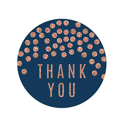 Rose Gold Taylor Glitter Confetti Polka Dot on Navy Blue Label