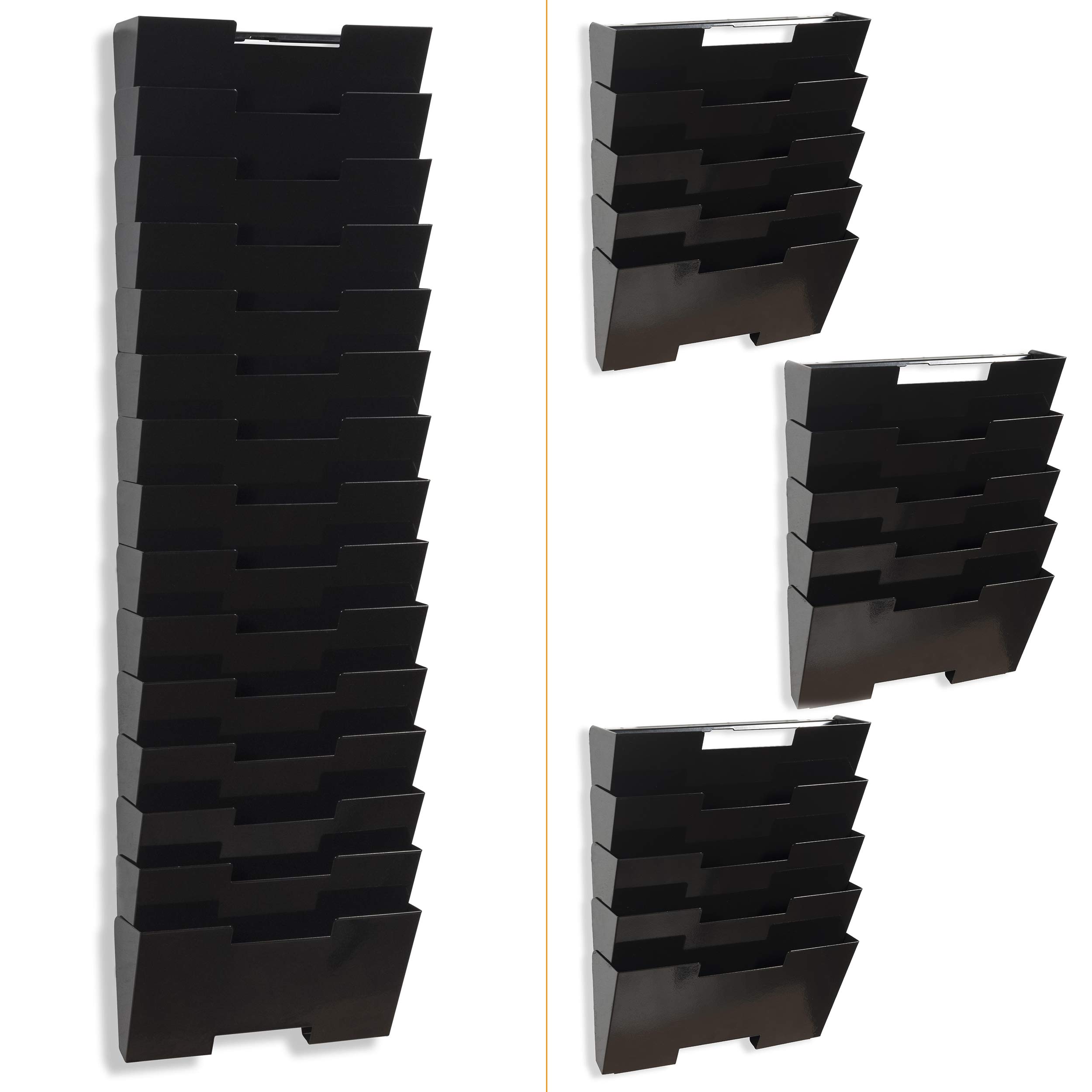 Wallniture Lisbon 15-Tier Wall Mounted File Holder & Desk Organizer - Black Metal Office Storage Rack for Documents, Mail & Supplies - Perfect for Home Office, Classroom & Workspace Organization