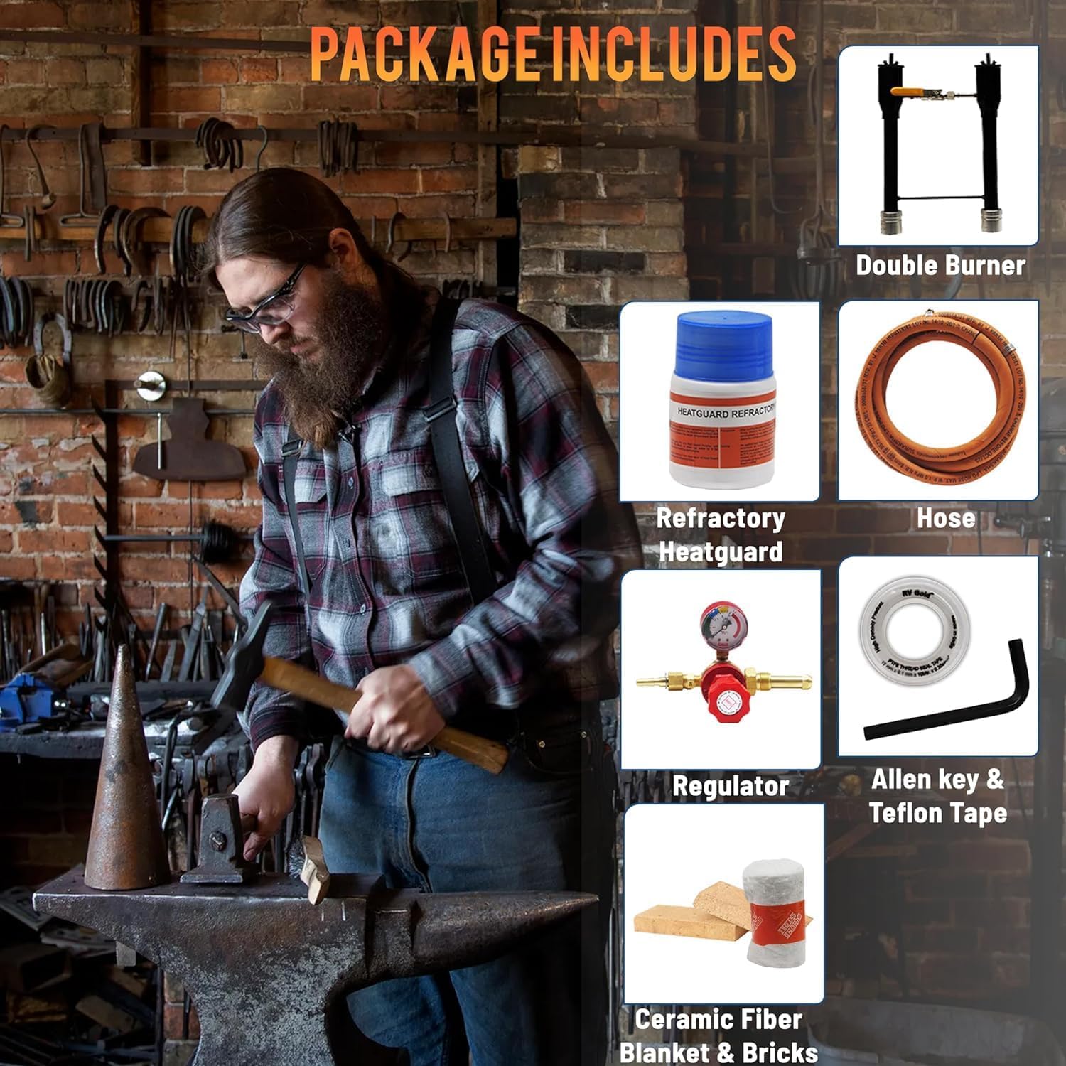 Portable Propane Gas Forge Double Burner - Blacksmith Farrier Forge Kit for Knife & Tool Making | Heavy Duty Metalworking Equipment for DIY Projects, Jewelry Crafting & Metal Art
