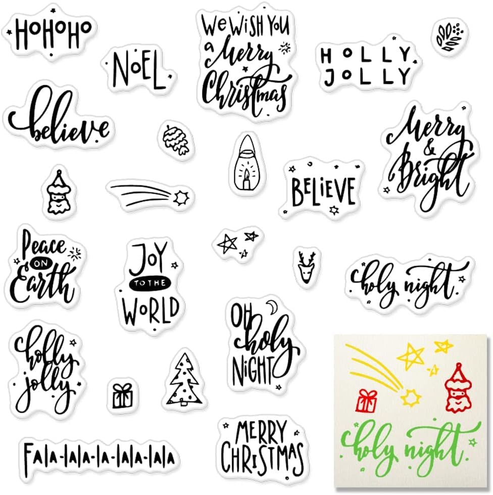 Christmas Clear Stamps for Card Making - Merry Christmas Blessing Words Rubber Stamps - DIY Xmas Transparent Silicone Seals for Winter New Year Scrapbooking, Embossing, Paper Cards & Album Crafts - Perfect for Holiday Greeting Cards, Gift Tags & Festive Decorations